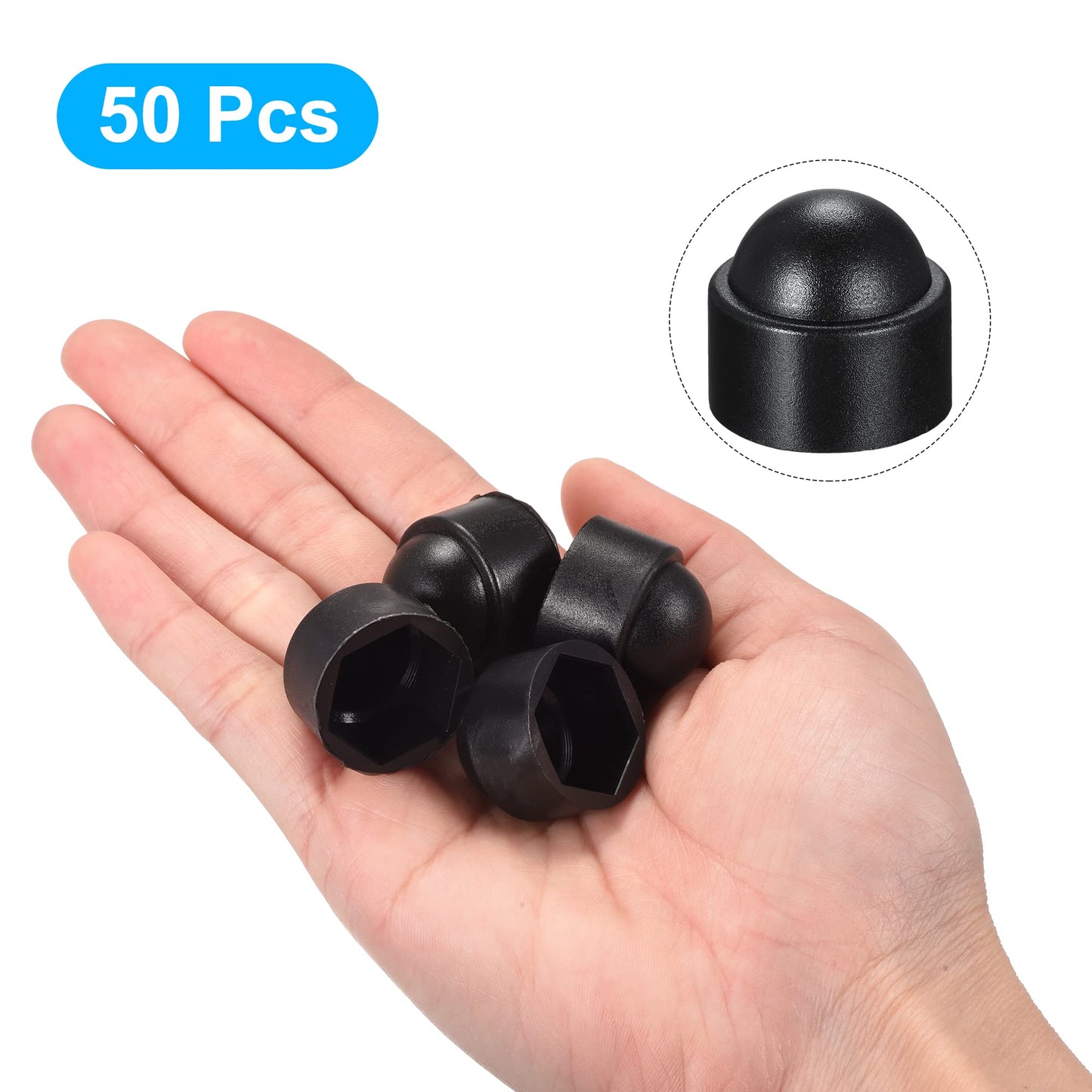 uxcell Plastic Dome Nut Protection Cap Covers, M12x19mm Nut Cover Black 50pcs