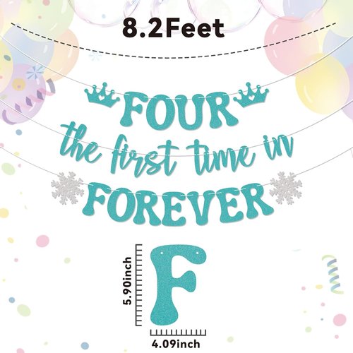 Four The First Time in Forever Banner - Snowflake 4th Birthday Decor | Princess Frozen Theme