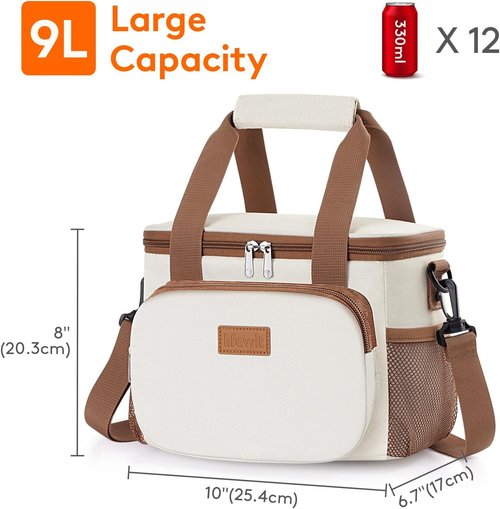 Lifewit Insulated Lunch Bag - Medium Soft Cooler Tote for Men & Women | Beige, 12-Can Capacity (9L)