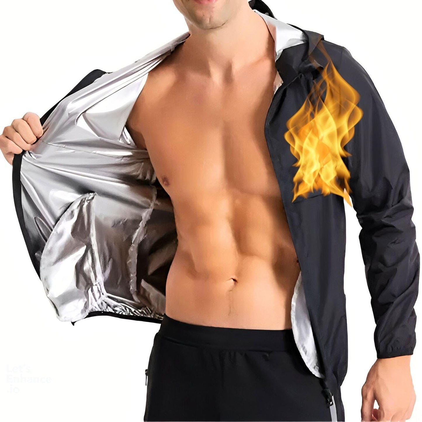 Sauna Jacket Top Sweat Suit Shirt Hoodie Workout Exercise Men