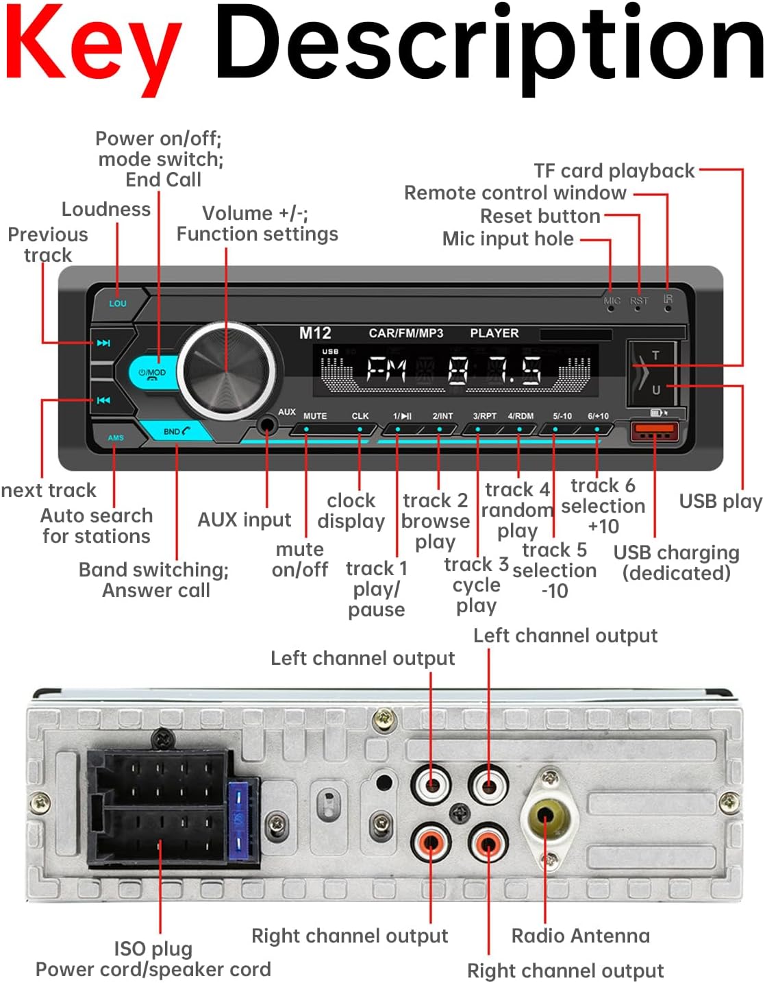 ePathChina 12V MP3 FM/MP3/WMA/FLAC/AUX/TF Car Audio Bluetooth LCD Single DIN Car Stereo, Car Radio Player