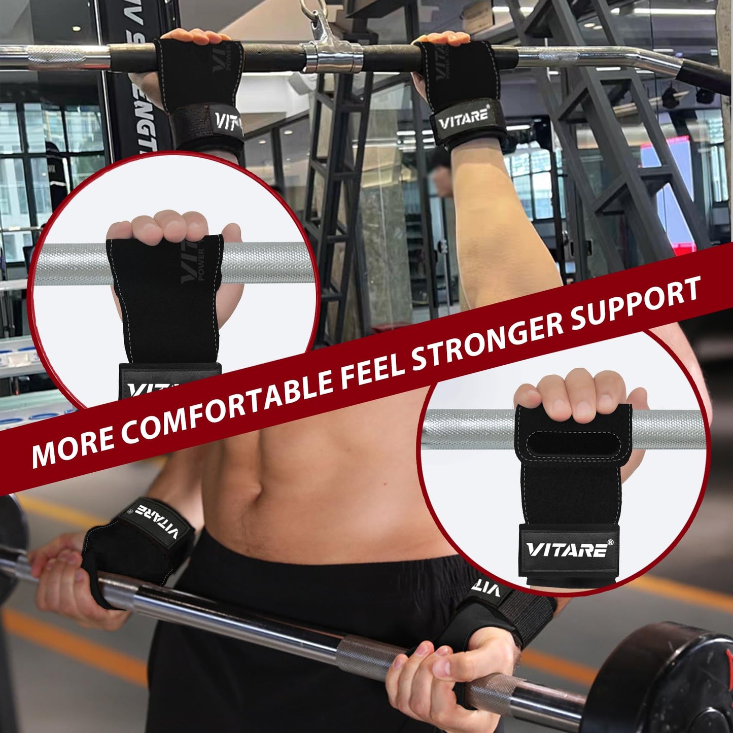 Weight Lifting Straps, Triple Leather Weightlifting Gym Wrist Straps, Gym Grips for Deadlifts, Pull-Ups, Powerlifting, Anti-Slip Gloves with Thickened Padding, Fitness Gifts for Men & Women - Pair