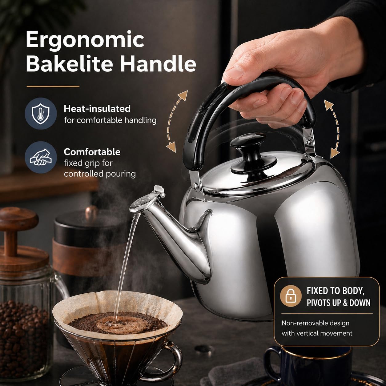Whistling Stovetop Tea Kettle,Food Grade 316 Stainless Steel,Hot Water Fast to Boil,Stovetop Kettle with Ergonomic Handle,5.3 Quart Capacity