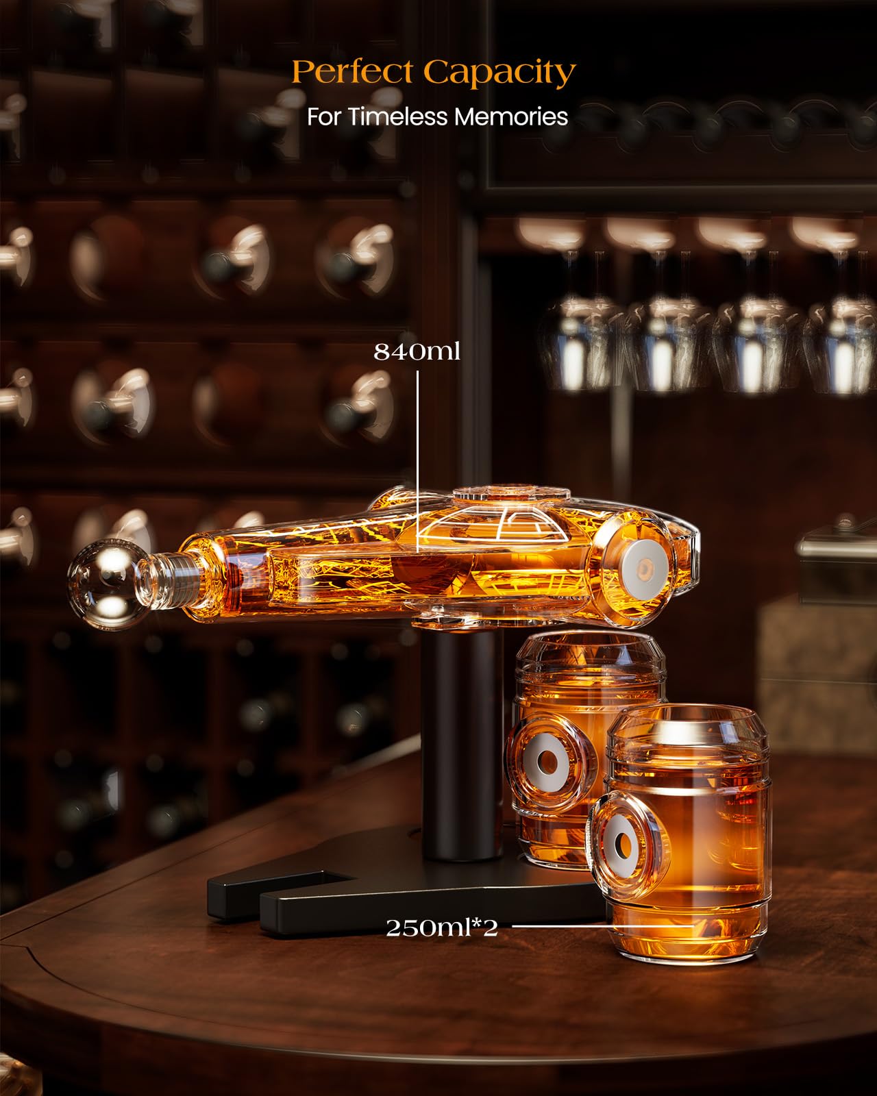 Kollea Galaxy Blue Spaceship Whiskey Decanter Sets for Men, Spacecraft Limited Edition, 2 Funny Shot Glasses, Gift Ideas, Cool Liquor Dispenser for Home Bar, Fathers Day Birthday Gifts for Men Dad Him