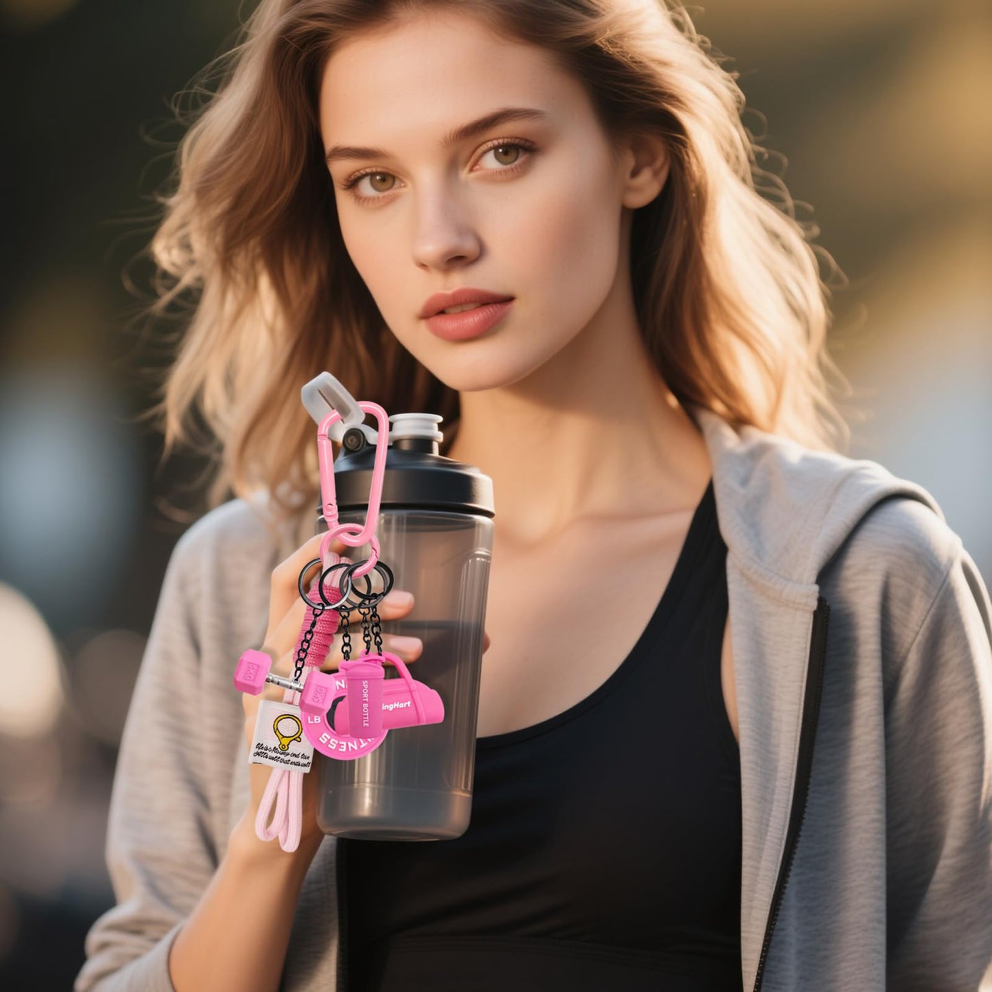 Dumbbell Keychain Set Gym Accessories for Women and Men Fitness Gifts, a Cute Mini Set for Gym Lovers & Couples, with Pink Water Bottle Charms - Ideal for Your Bag, Backpack and Car Accessories