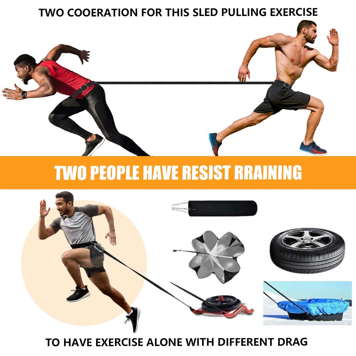 Tuyzhrymlic Sled Harness for Pulling, 6pcs Adjustable Shoulder Belt with 2 Rope 6.6ft and 9.8ft Push Equipment for Outdoor Indoor Full Body Workout to Improve Strength Agility Focus Men and Women