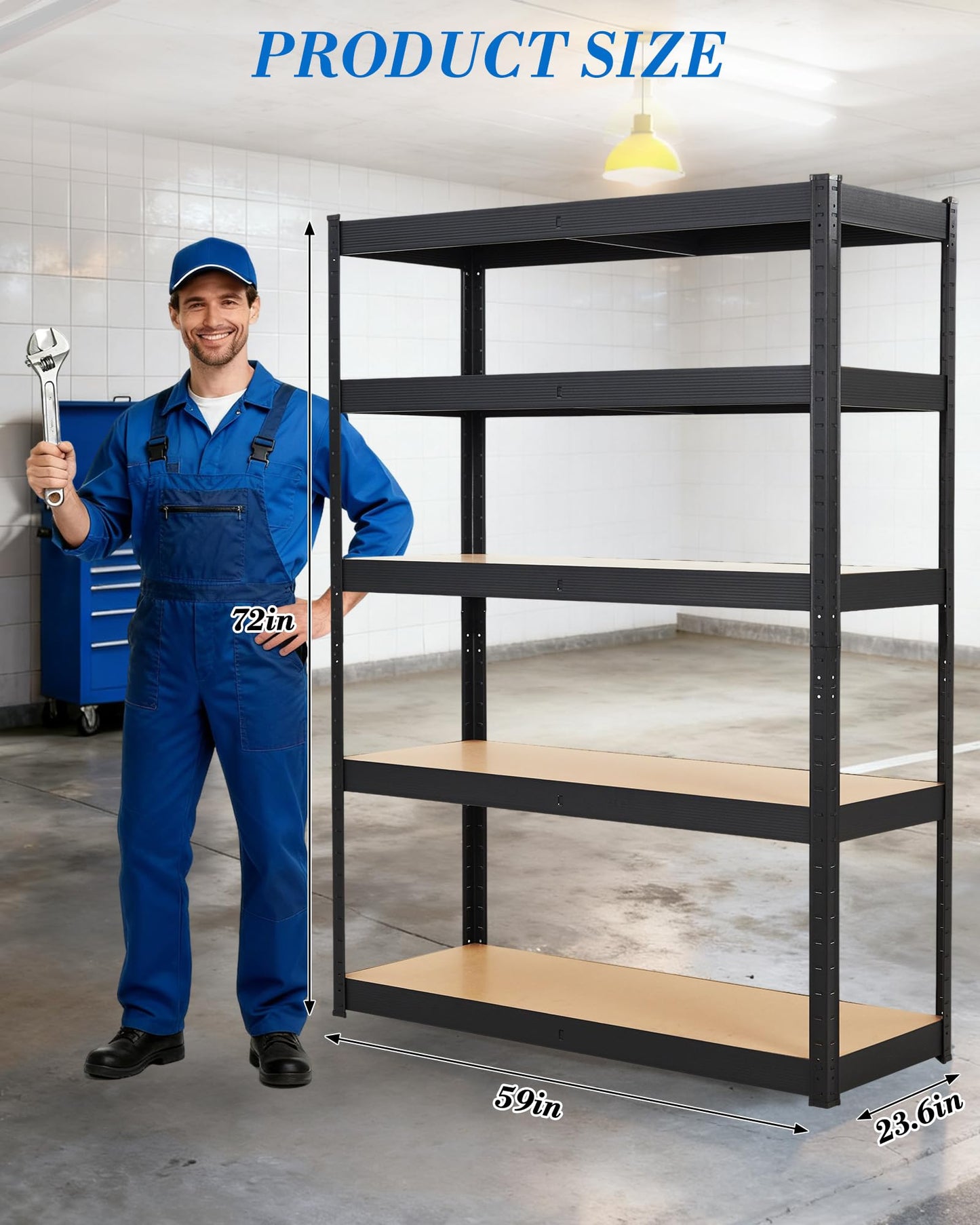 Garage Storage Shelves,60x24x72 Heavy Duty Garage Shelving Metal Adjustable Garage Shelves,5-Tier Adjustable Shelving Units,Loads 2000 LBS,Metal Storage Utility Racks for Warehouse,Pantry, Basement