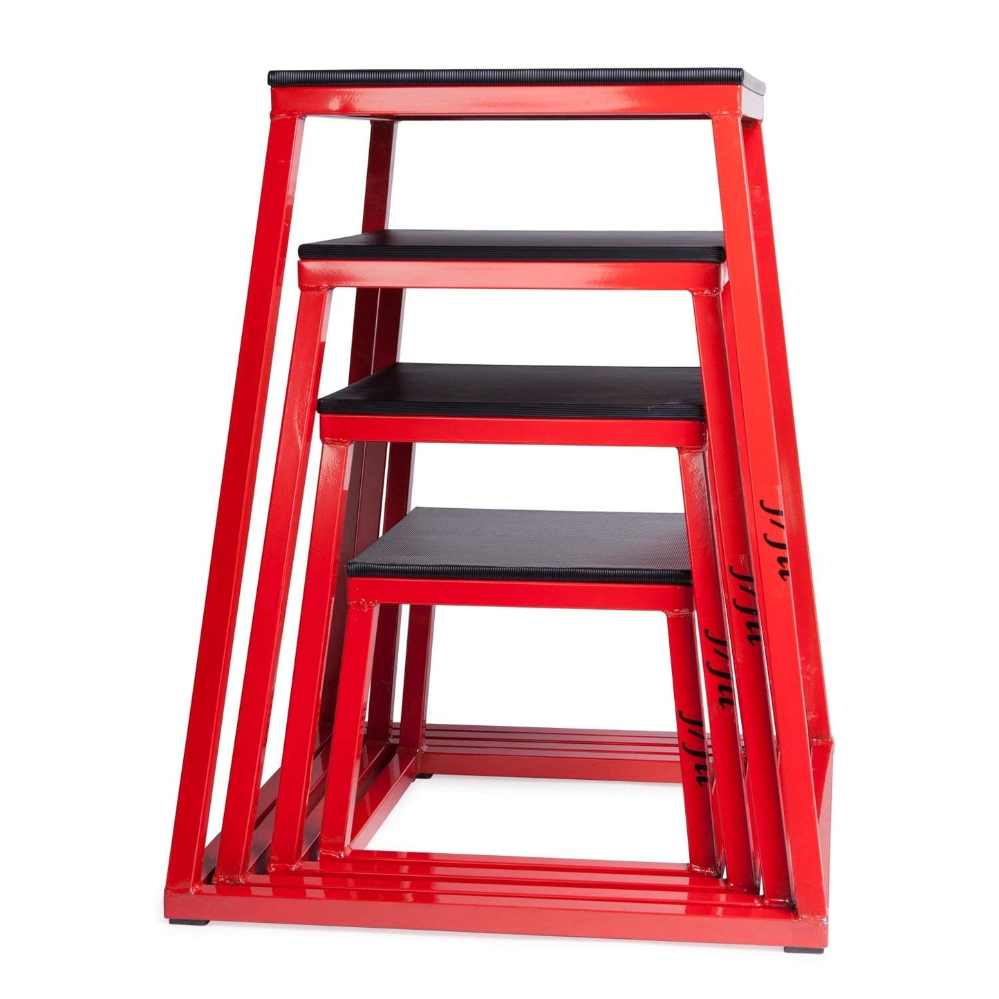 JFIT Plyometric Jump Box Set of 4 - 12", 18", 24", 30", Red/Black