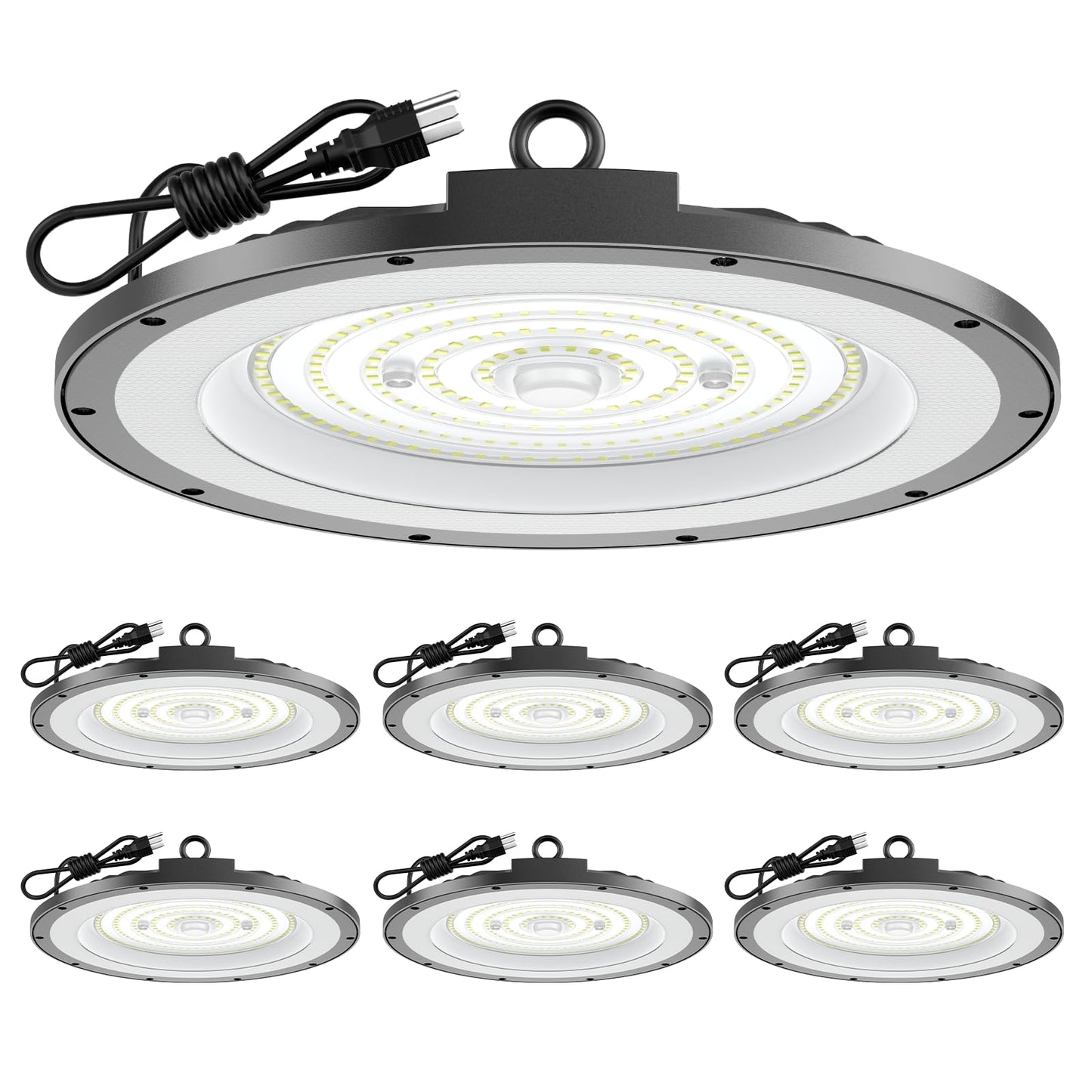 AIKVSXER 300W UFO High Bay Light 45000LM LED Shop Light 6000K Daylight IP65 Waterproof for Warehouse Garage Barn Factory Workshop 5ft Plug & Play 6 Pack