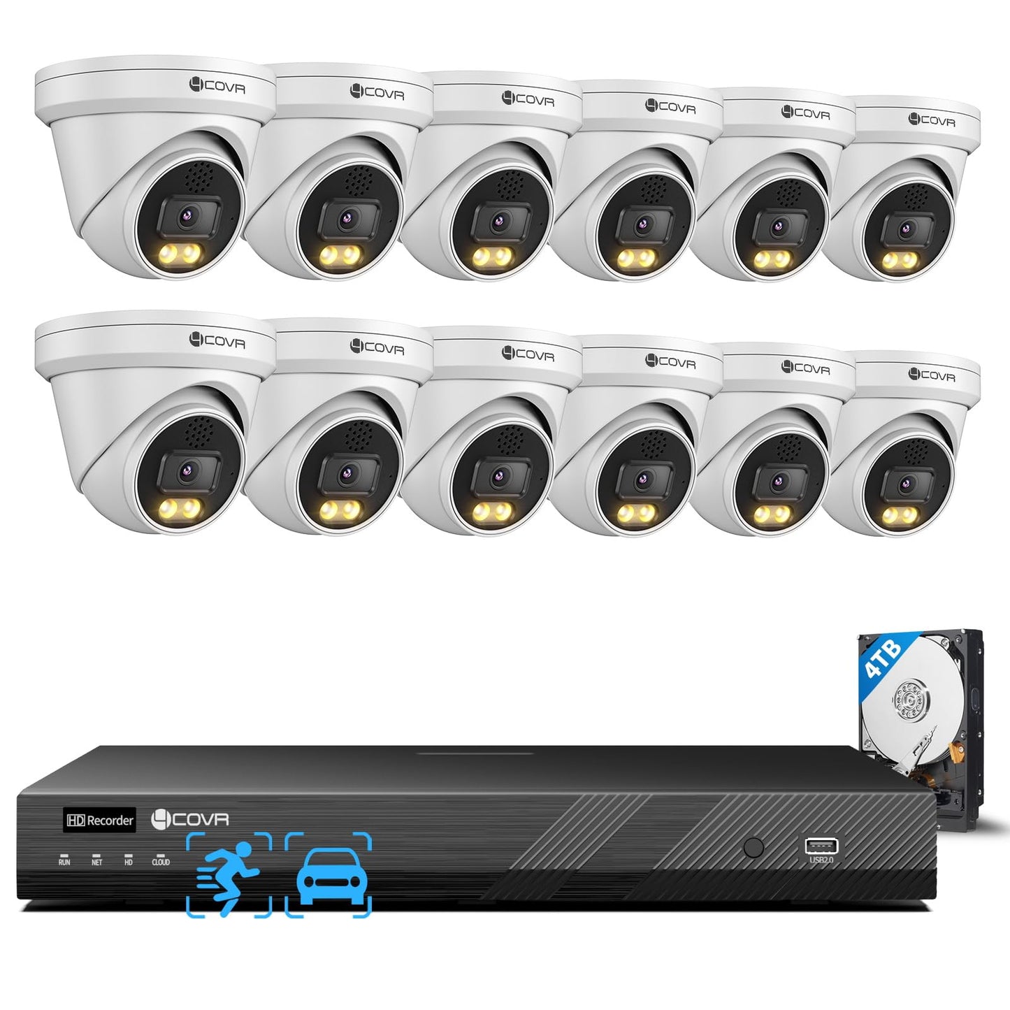 4COVR 4K PoE Security Camera System 16 Channel, 2-Way Talk & Smart Full Color Night Vision, AI Smart Detection, 4TB NVR Surveillance for Business, 12X 8MP Commercial Dome IP Camera IP67, LY97KA8M1612