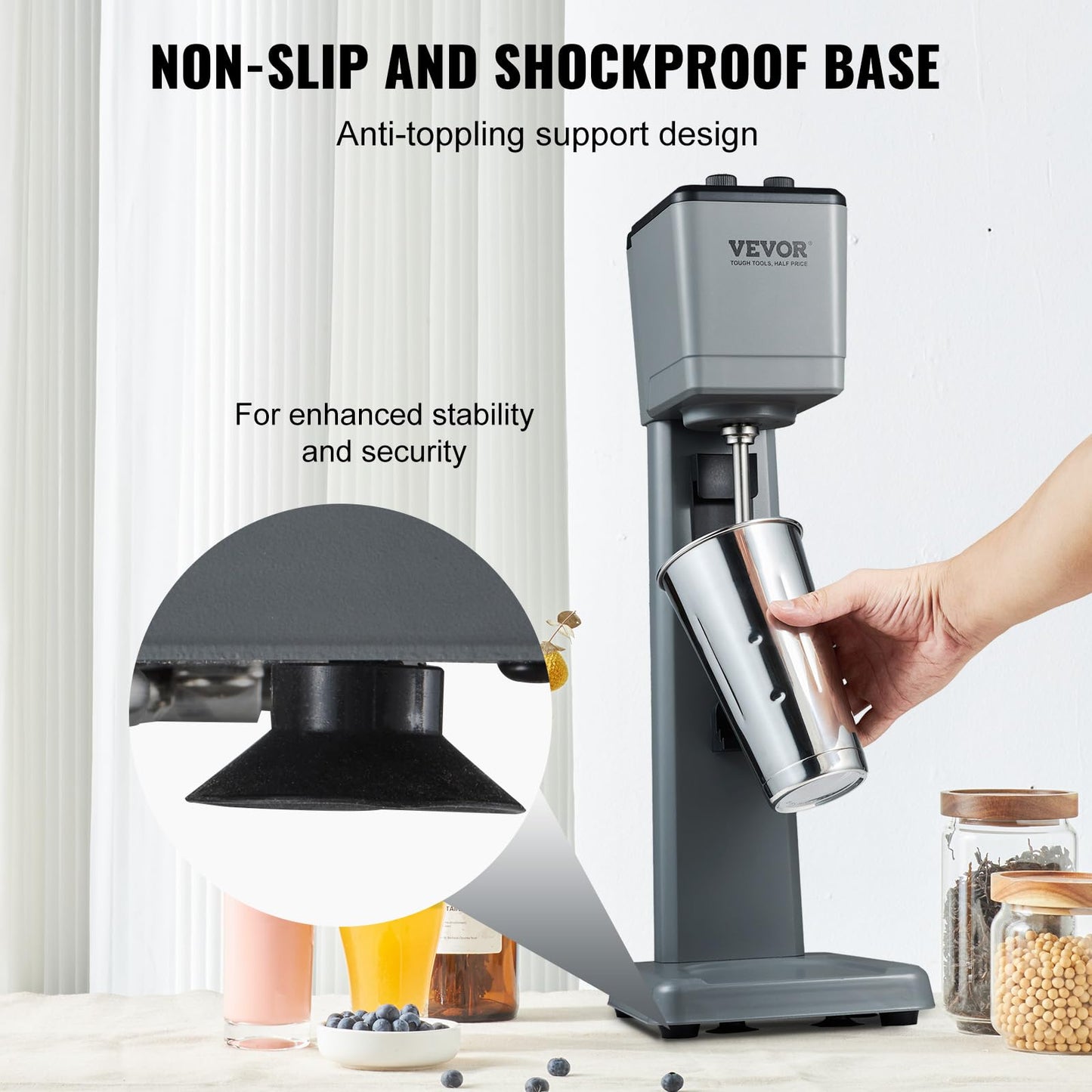VEVOR Milkshake Machine, 375W Milkshake Maker Mixer, Single Head Drink Mixer Blender Machine, 3-Speed Milkshake Blender with 820ml Stainless Steel Cup for Commercial
