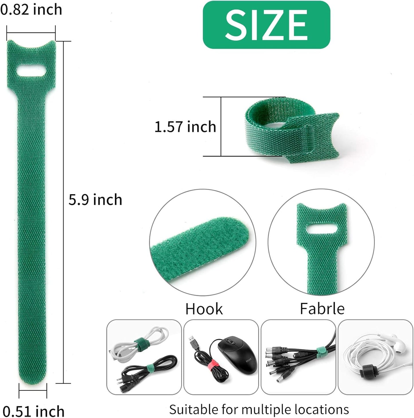 JIAKAI 6 Inch Length Reusable Hook and Loop Cable Ties Strong &Microfiber fastening cloth, Adjustable Fastener Cable