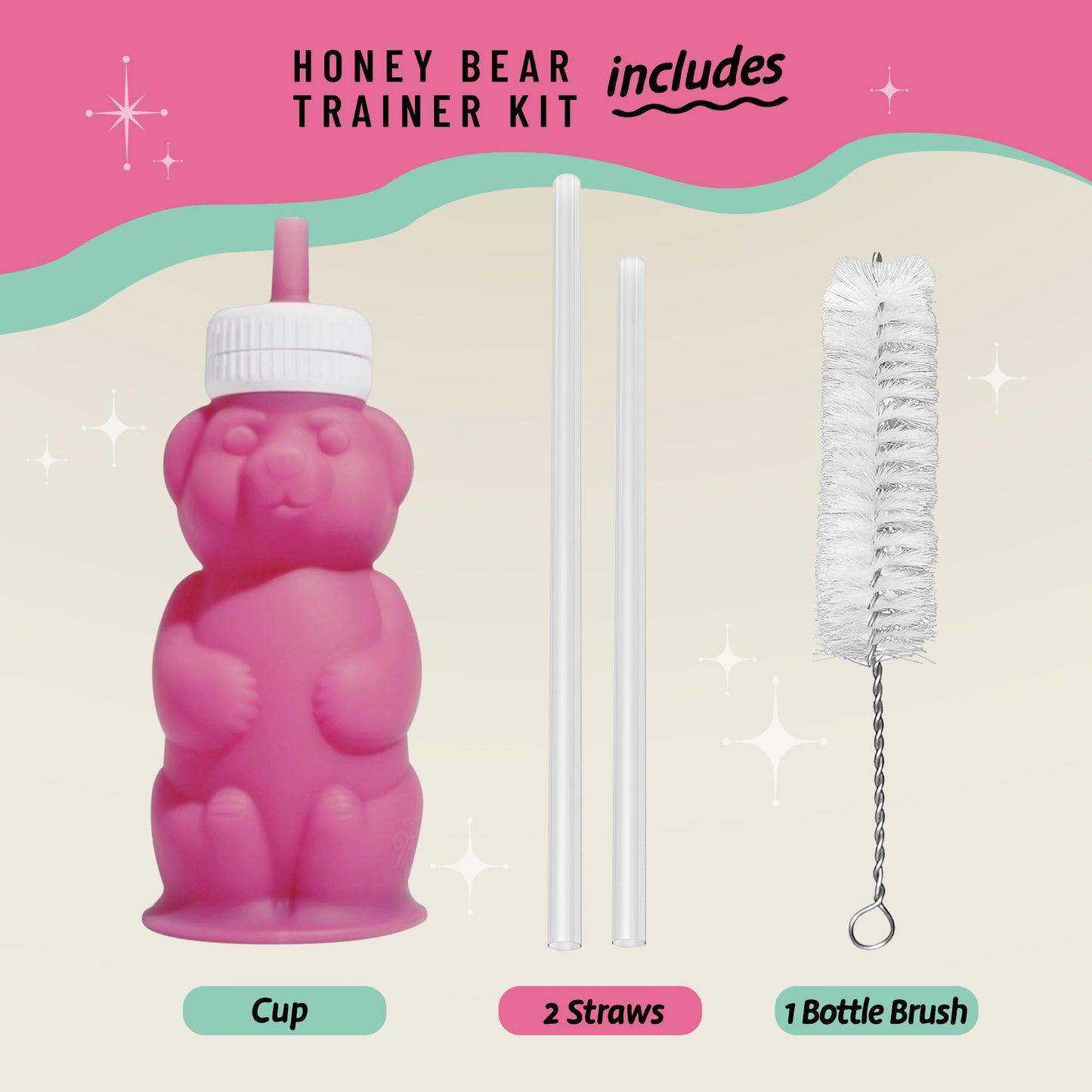 Legendairy Milk Honey Bear Straw Cup Silicone for Babies (Pink), 8 oz. Dishwasher Safe Baby Straw Cup, Food Grade Silicone, Honeybear Sippy Cup for Ages 4+ Months (Pack of 2)