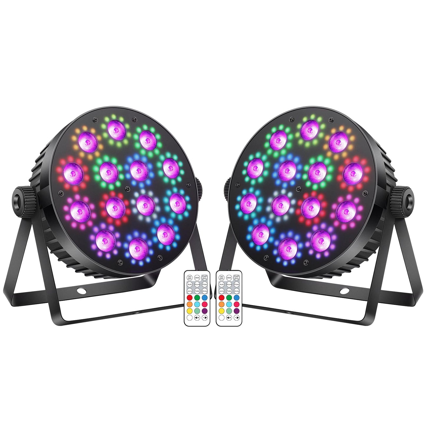 OPPSK LED Stage Par Lights: 2Pack 100W Dual-Effect 10 Ring LED Surrounded 14 RGBW Par Can - Dimmable Sound Activated - Remote & DMX Control - Uplights for DJ Wedding Party Club Bands Stage Lighting