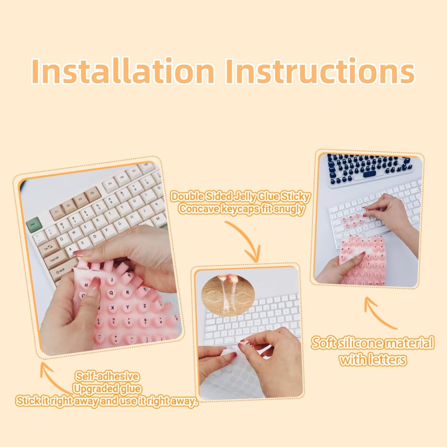 YzxQzxdron (70 Raised Keyboard Stickers for Long Nails Typing and Gaming - Reusable Sticky Keyboard Covers with Jelly