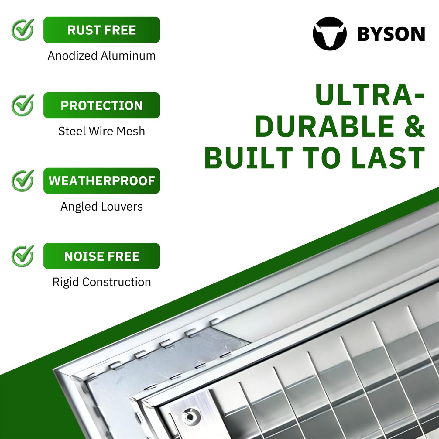 Byson 24" x 24" Aluminum Gable Vent - MaxShield Series Anodized Louvered Vent - Weatherproof Louver Air Vent Grille with Steel Mesh - HVAC, Attic, Container and Shed Vent