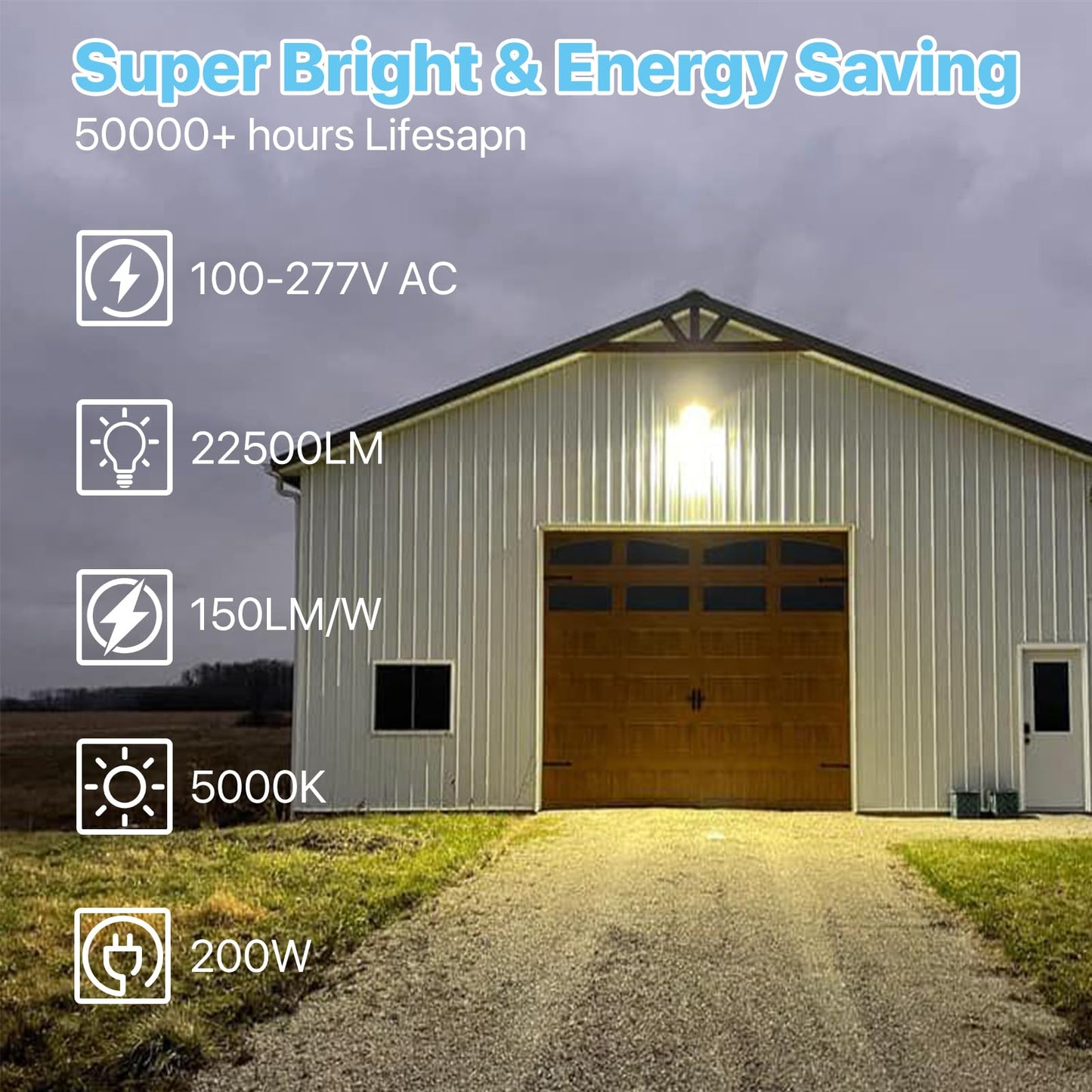 HYPERLITE LED Parking Lot Light - 200W 30000LM 5000K Led Parking Lot Lights Outdoor Dusk to Dawn - Wall Mounted Commercial Led Flood Light for Street Garage Barn Roadways Driveways Pond- 2PACKS