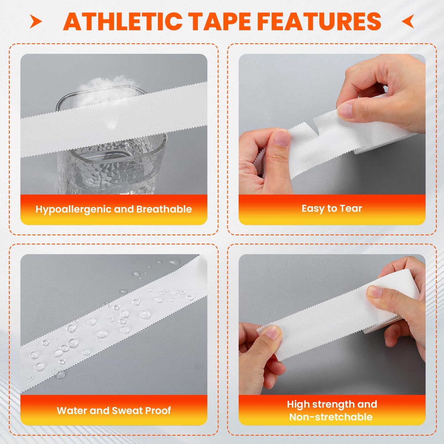 16 Pack Athletic Tape, White Sports Tape for Wrist Ankle Protection, Sports Tape Athletic No Sticky Residue, Easy to Tear Gymnastics Tape for Soccer, Football, Training Supplies (1.5" x 160 Yards)