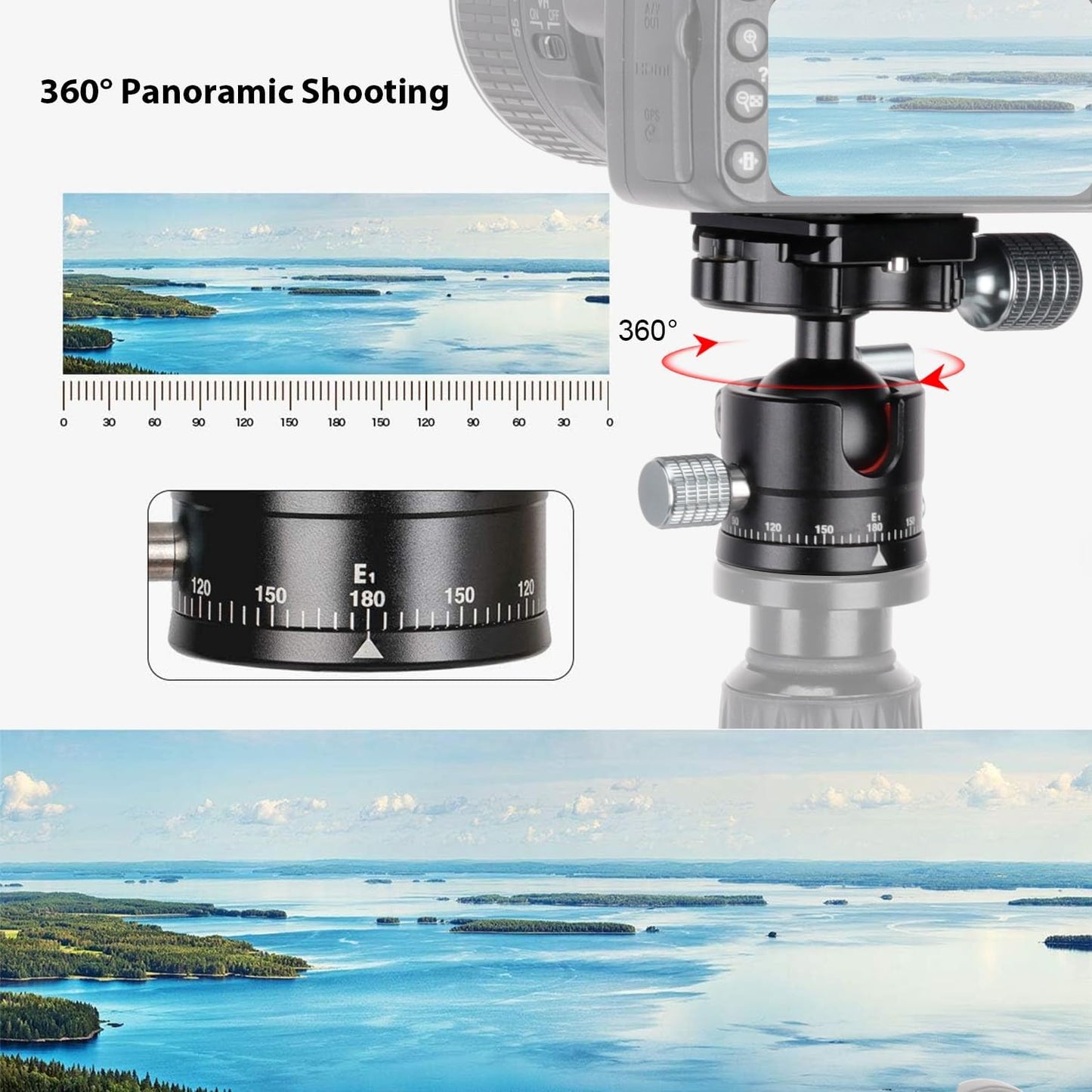 koolehaoda 360 1/4" 28mm 22lbs/10kg E1 Tripod Head Mini Ball Head Camera Panoramic Head with Screw Arca Type Quick
