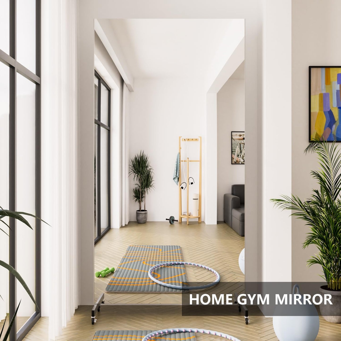 HDmuxel Full Length Mirror with Wheels, 71 "x 40", Black, Nano Film Surface Without Glass, shatterproof, Safe, Lightweight, only 13lbs Easy to Move and Install, for Home Gym, Dance & Yoga Studios.