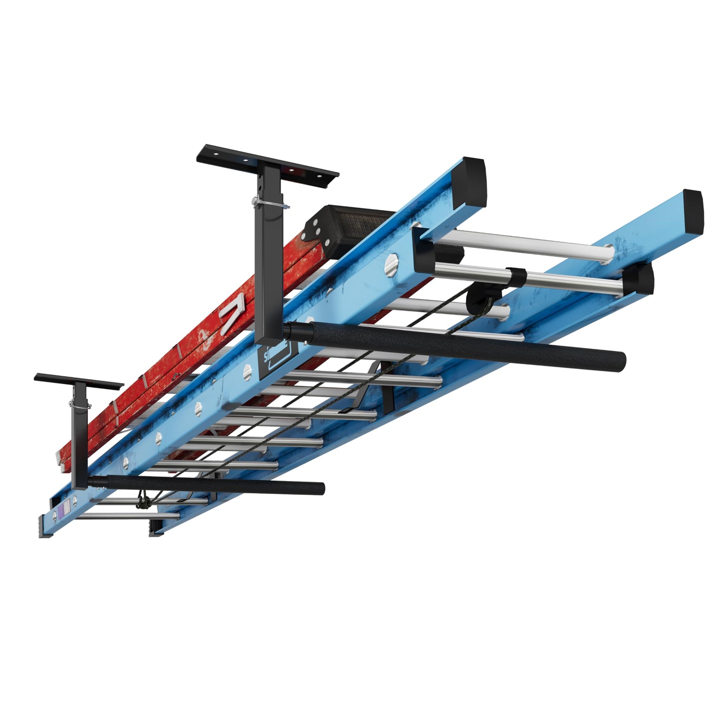 FLEXIMOUNTS Adjustable Overhead Ladder Rack, Garage Ceiling Storage Rack, Ladder Storage Organizer, 35" Extended Arms, 90 lbs Per Arm Heavy Duty Steel Rack for Kayak, Surfboard & Tools