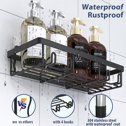 Liuoud Shower Caddy Organizer - 5 Pack Rustproof Stainless Steel Wall Storage Baskets | Black