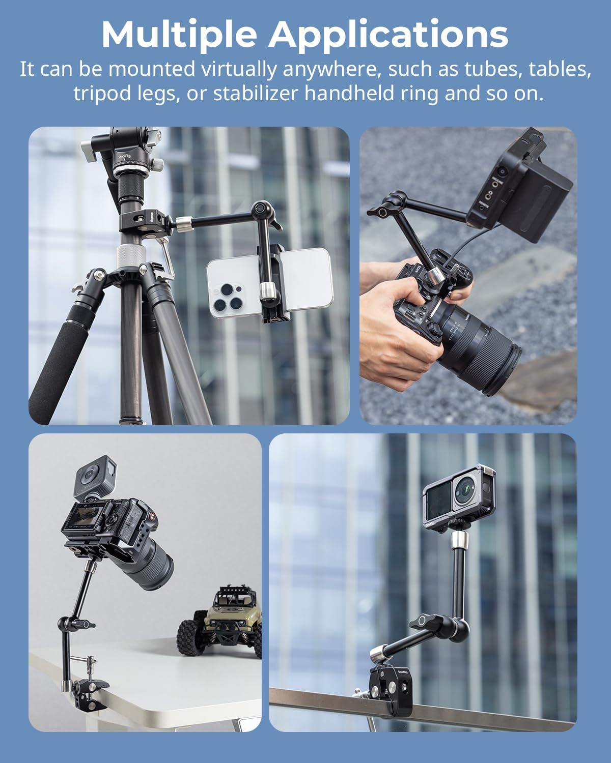 SMALLRIG 1/4" 3/8" 9.8 Inches 5326 Clamp w/ and Thread Holes, Adjustable Friction Power Articulating Magic Arm
