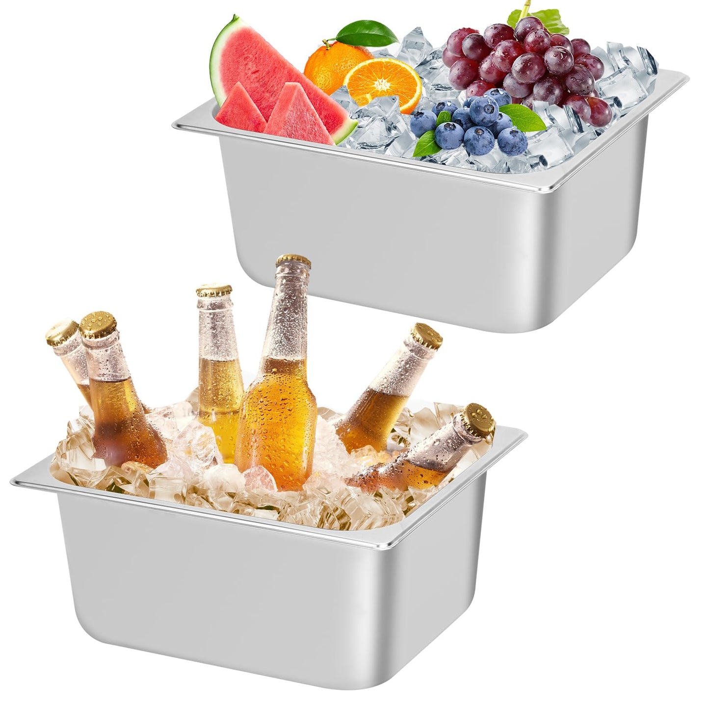 2 Pack Ice Bucket for Freezer,Freezer Ice Bin (large),Ice Buckets for Parties,Champagne Bucket,Stainless Steel Ice Bin for Freezer,Suitable for parties, picnics,and kitchen storage