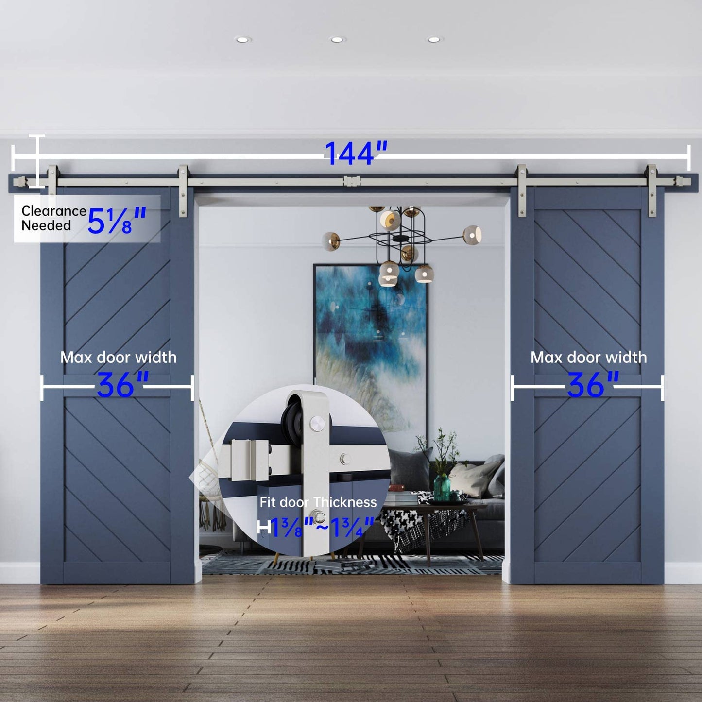 EaseLife 12 FT Brushed Nickel Double Sliding Barn Door Hardware Track Kit,Basic J Pulley,Heavy Duty,Slide Smoothly Quietly,Easy Install (12FT Track Kit for Double 36" Wide Door)