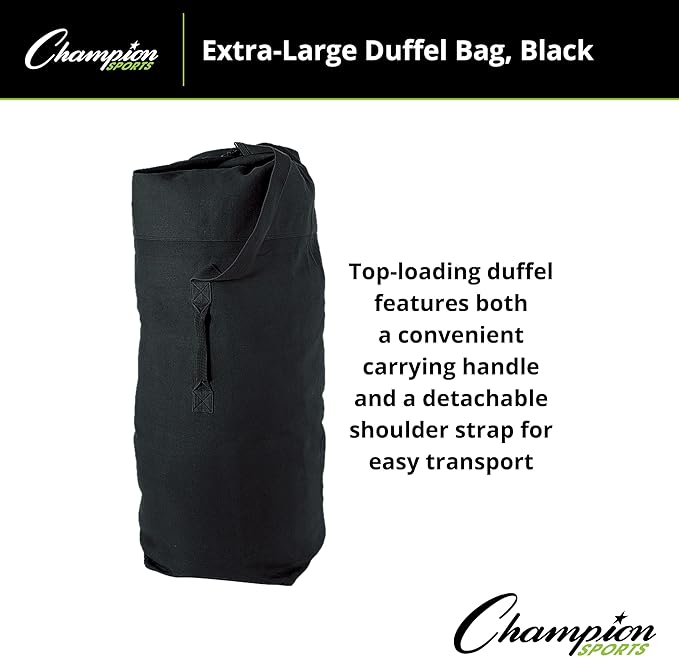 Champion Sports 22 Oz. Top Loading XLarge Canvas Duffel Bag with Strap and Carry Handle