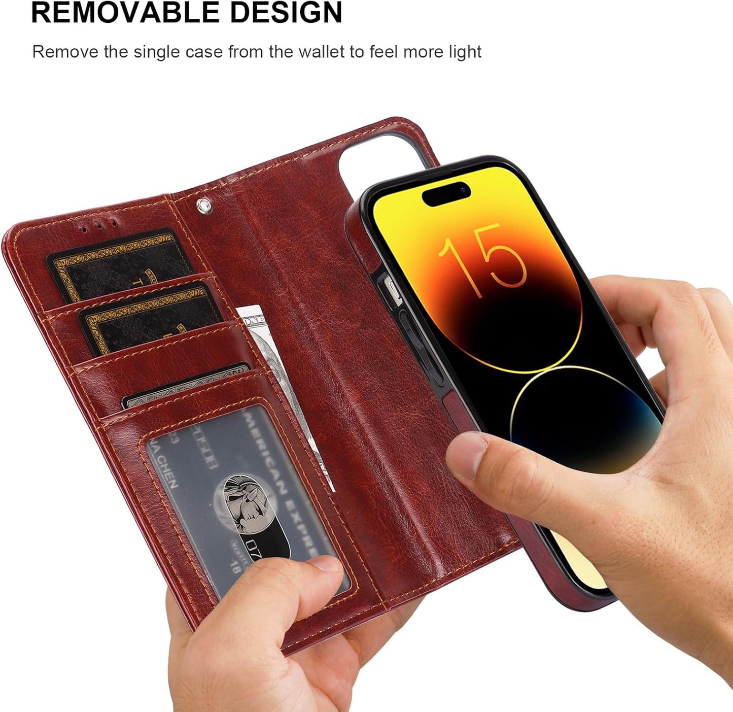 Bocasal 15 6.1 Inch for iPhone Wallet Case Compatible with MagSafe Wireless Charging, RFID Blocking Magnetic Leather