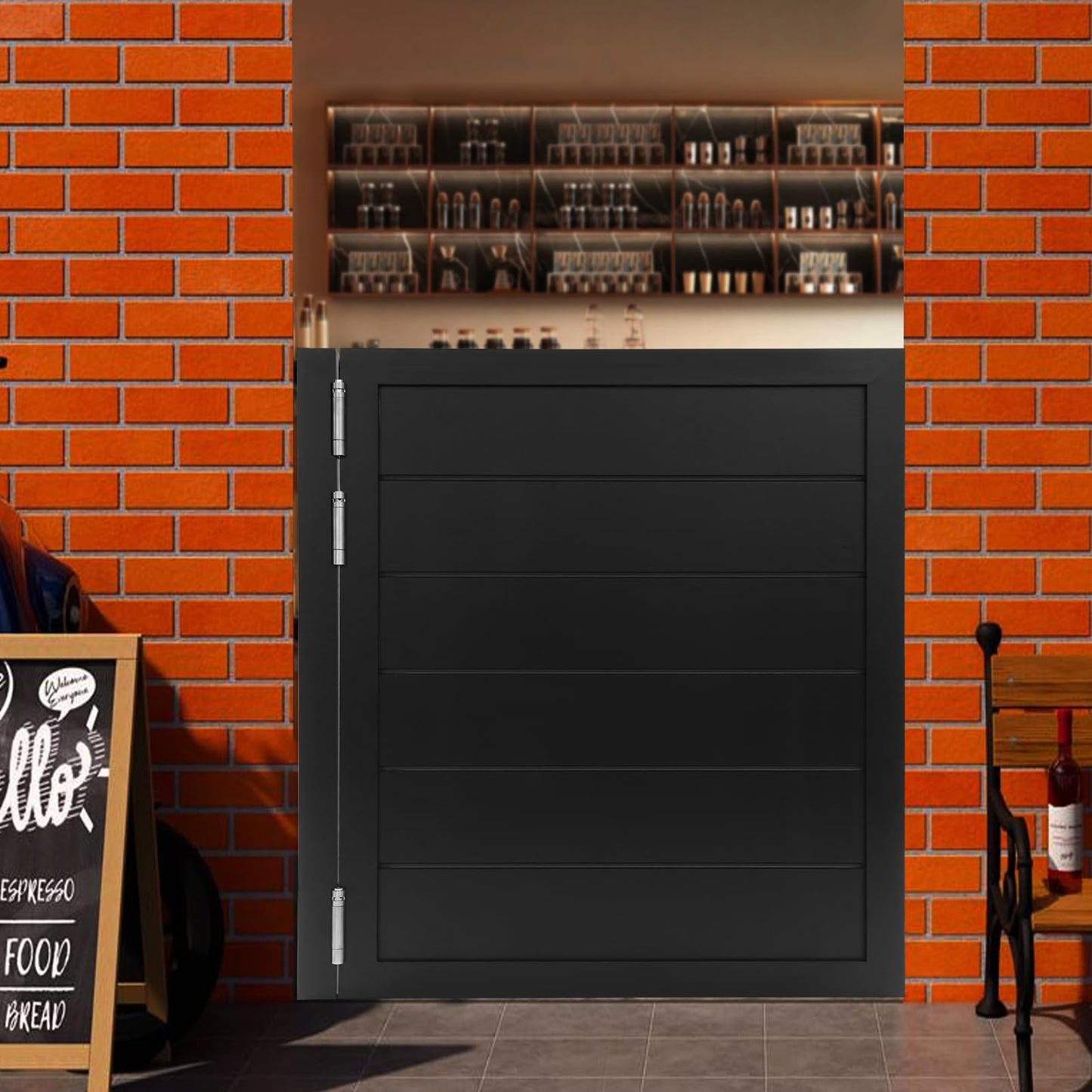 Swinging Door with Spring Hinges, Interior Cafe Saloon Door, Modern Style Pine Wood Louvered Auto Close Door for Kitchen Bar Shop Hallway Porch Entrance Partition (Black, 31.49 * 35.43in)