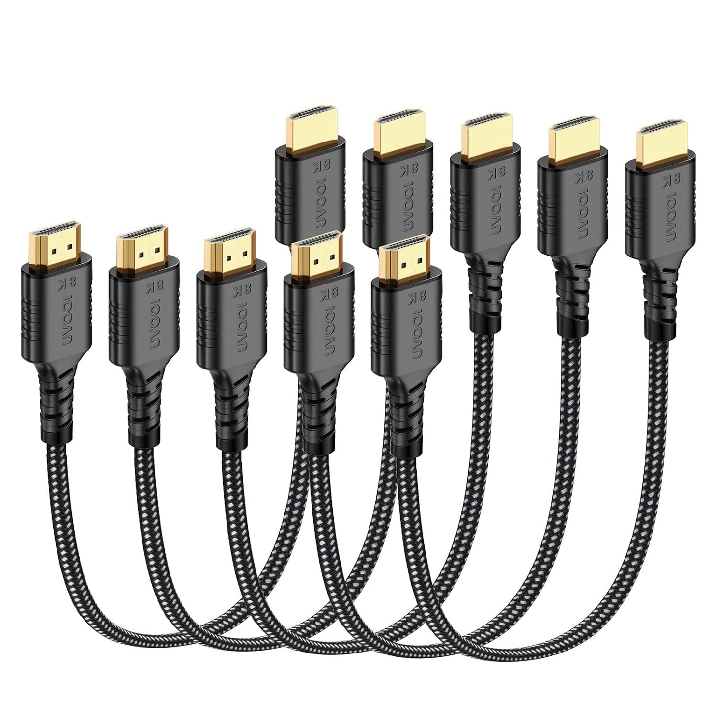1 5-Pack, 8K 2.1 48Gbps 1 Short HDMI Cable FT HDMI Ultra High Speed Braided HDMI Cords, Foot HDMI Cable for Camera