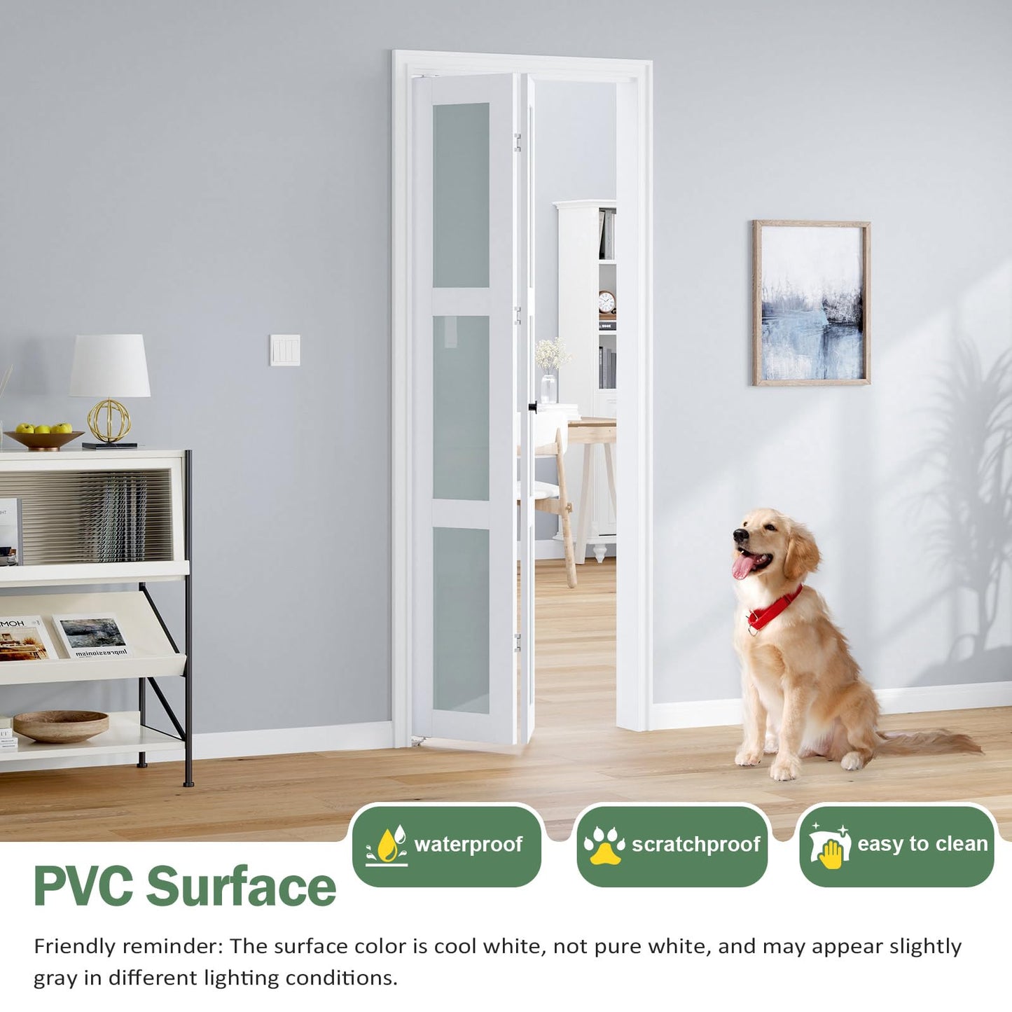 Roymelo Bifold Doors for 28"×80-3/4" Opening, Preassembled White Frosted Glass Folding Barn Door, Sliding Interior Wood Panel Closet Bifolding Door with Concealed Hardware Kit Included