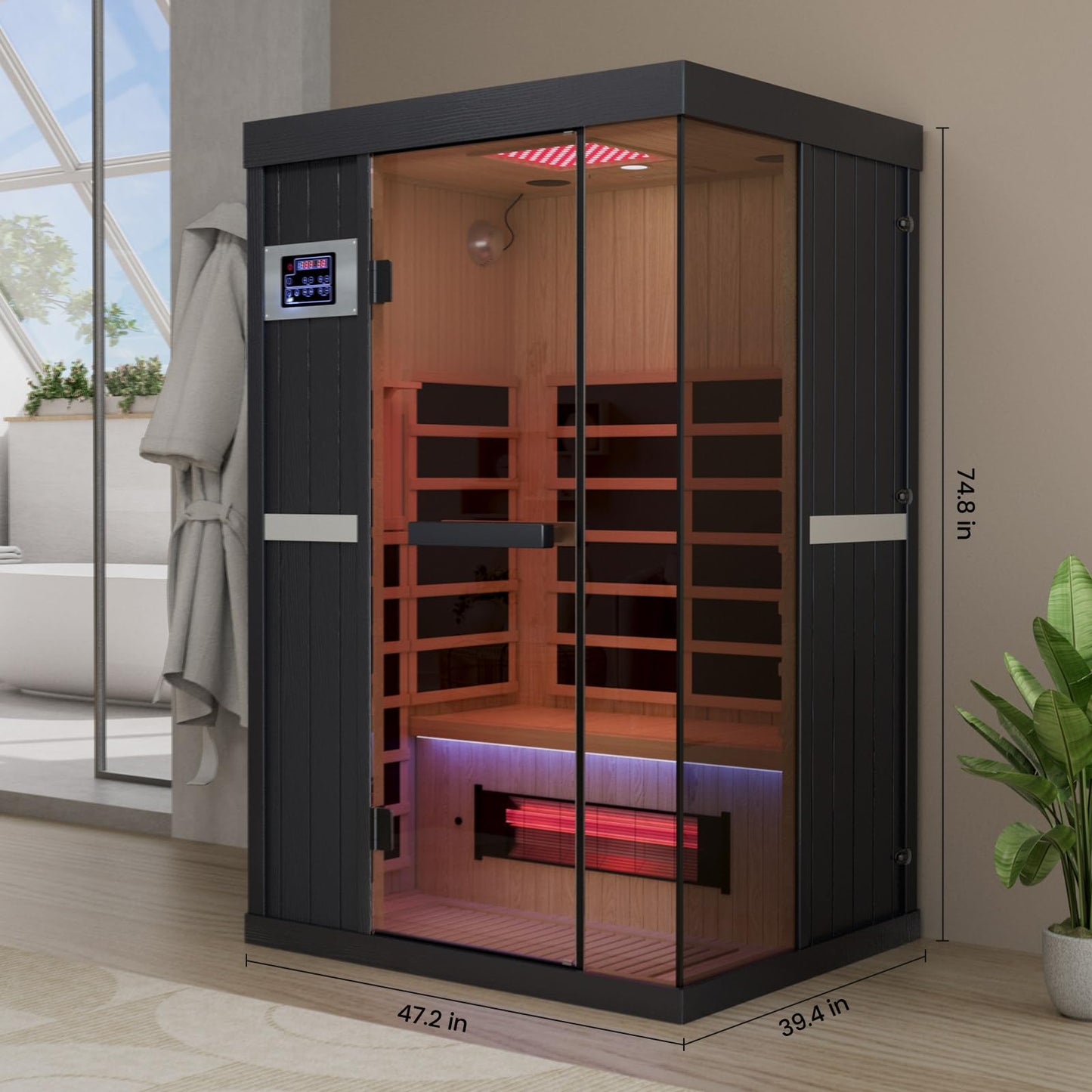 DAIMOT 2-Person Full Spectrum Infrared Sauna, 1990W 120V with 12"*12" Red Light Therapy, 2 Speakers, Indoor Dry Sauna for Home & Gym, Canadian Hemlock Wood