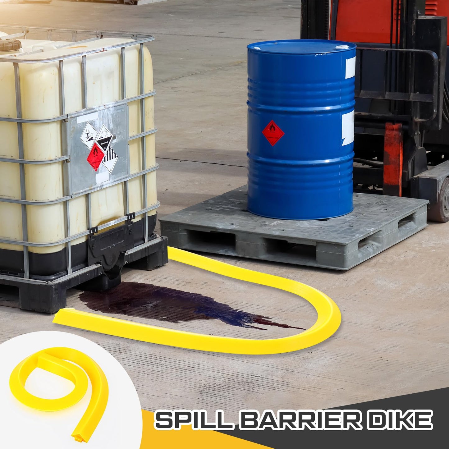 Pushglossy 2 Pcs Spill Barrier Dike 5'L x 2.6"W x 1.5"H Water Dam Barrier Liquid Blocker for Garage Home Floor Flooding Solutions(Yellow)