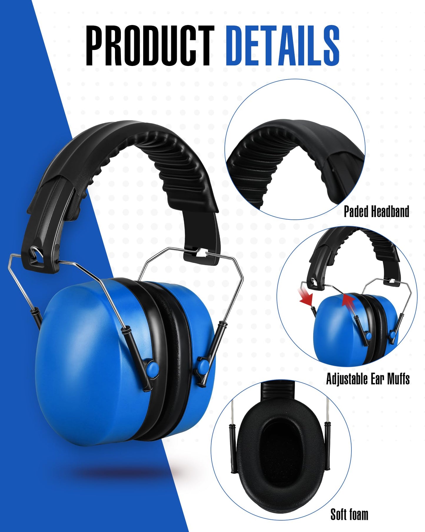 Copkim 24 Pack Hearing Protection Ear Muffs Bulk NRR 28dB Noise Reduction Headphones Shooting Ear Protection Earmuffs (Solid,Blue)