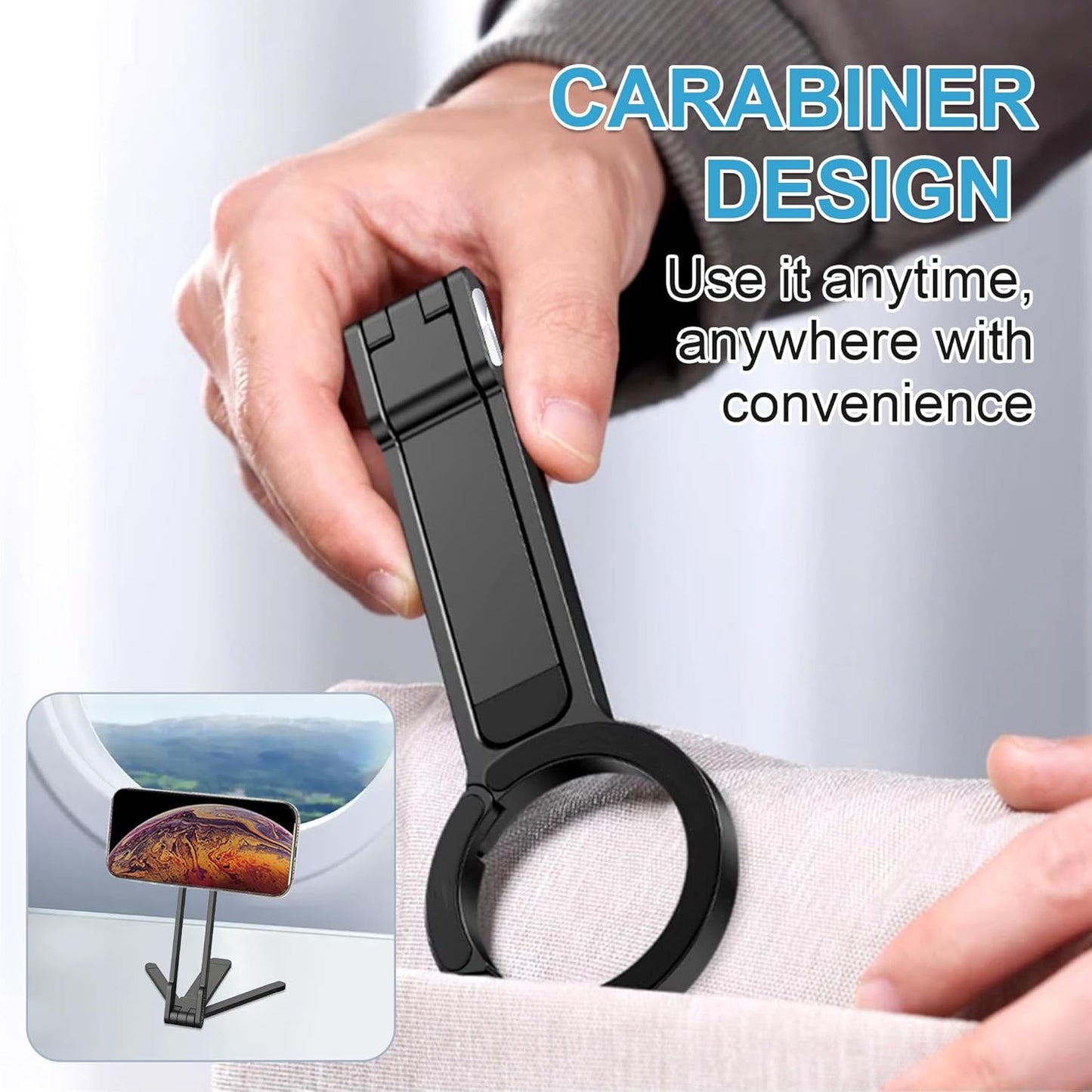 Acrebow 180 12-17(Black) Aluminum Alloy Phione Tripod, Carabiner Magnetic Phone Tripod for iPhone, Rotation & Strong