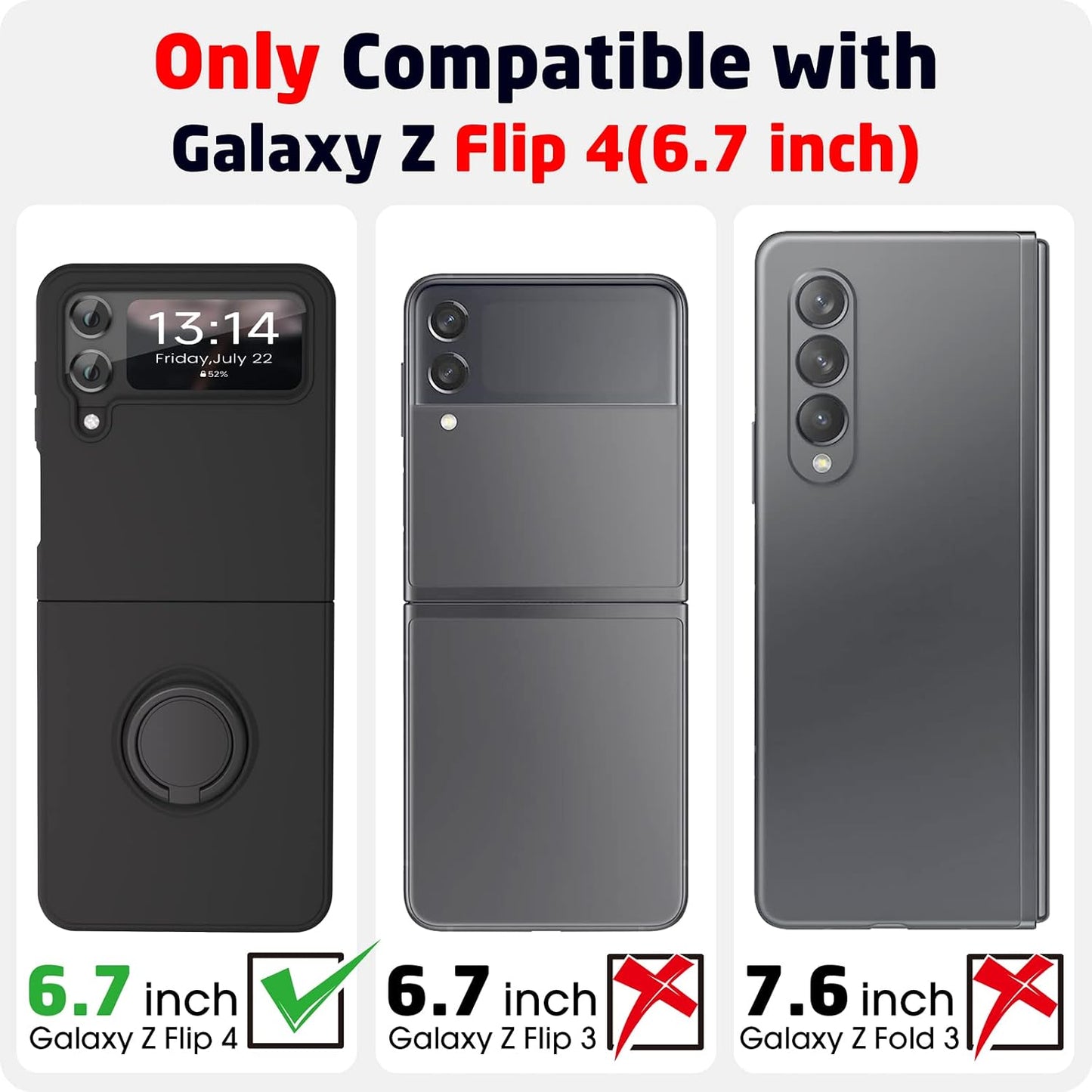 ABITKU 4 360Ring 4 6.7 inch Compatible with Galaxy Z Flip Case, Silicone with Kickstand Holder Microfiber Cloth