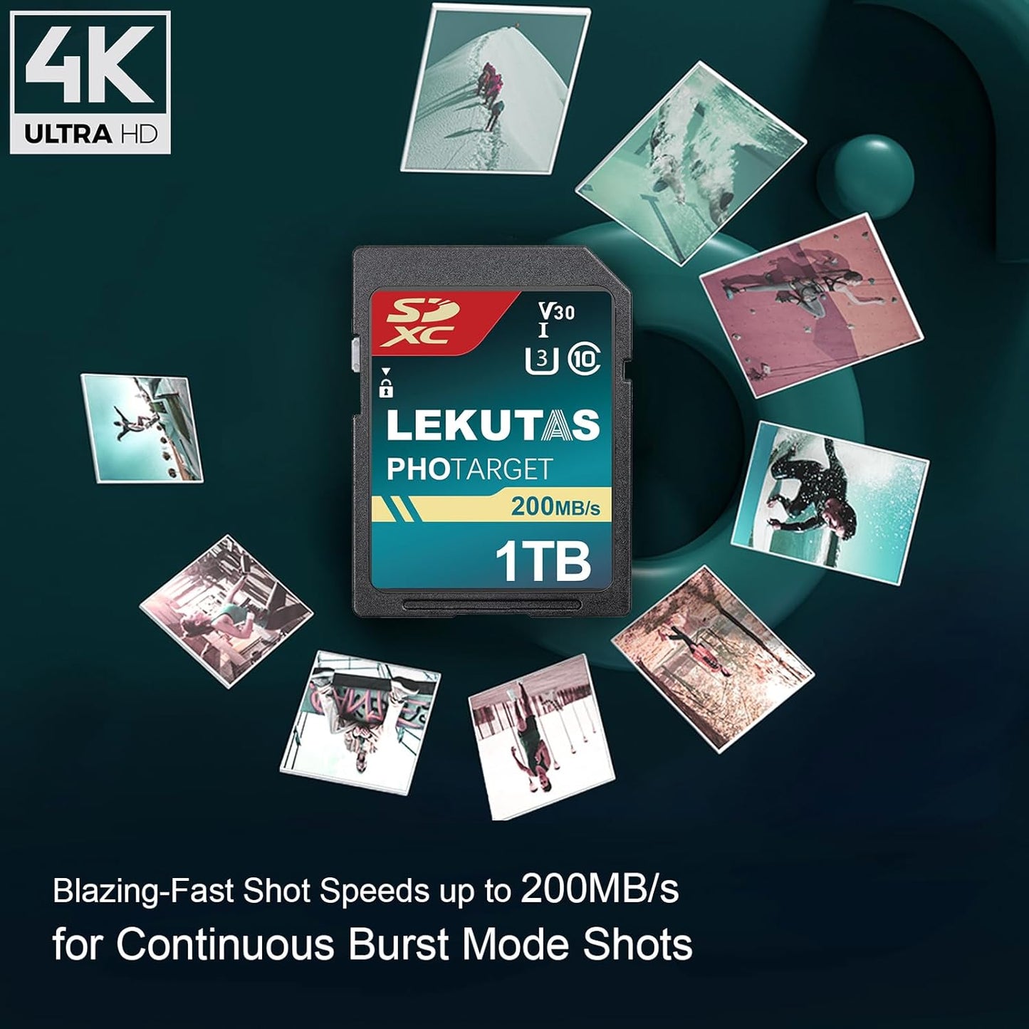 lekutas 1T(999GB) 200MB/s C10, U3, V30, 4K 4K SDXC UHS-I Memory Card - Up to Read Speed, UHD, Full-HD Video SD Card