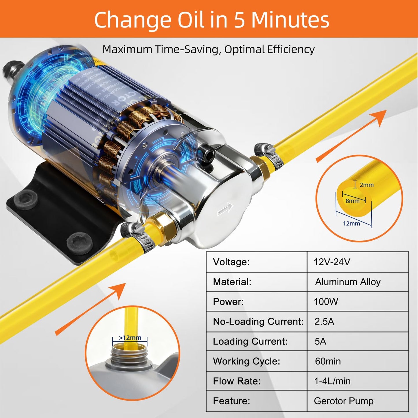 SYHXYSOO 100W Electric Oil Change Extractor Pump, 1-4L/min Oil Transfer Pump for Engine/Transmission/Gear Oil Change, Compatible with DeWalt 20V Battery(Oil Pump-B+Yellow Adapter)