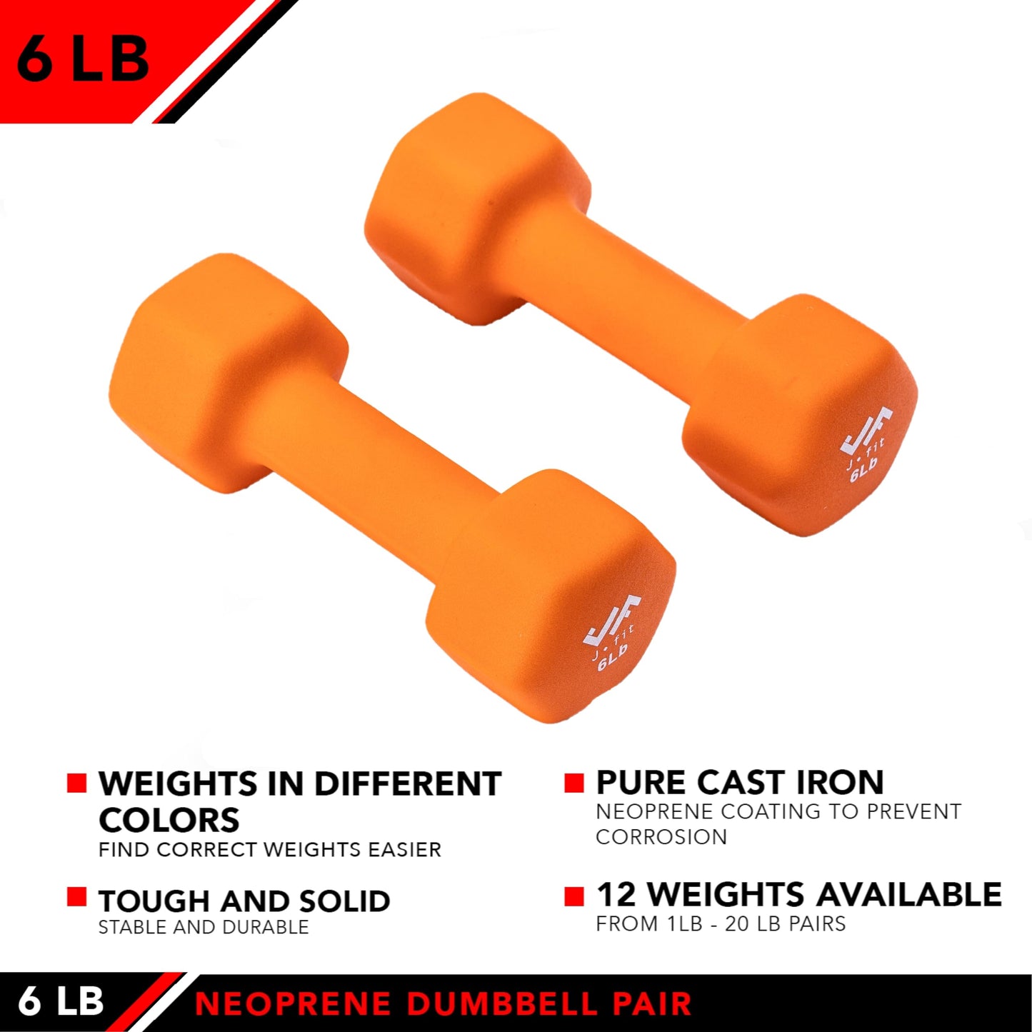 JFIT Neoprene Dumbbell (Set of 2), 6 LBS