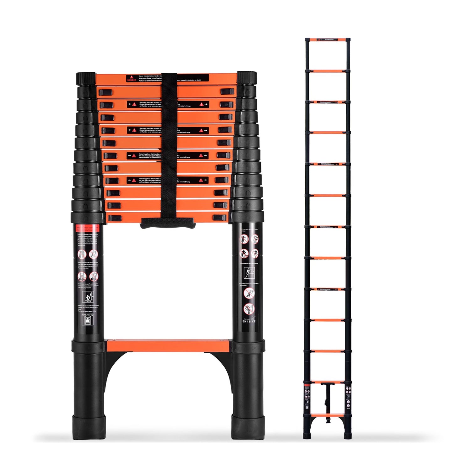 SINMEIRUN Telescoping Ladder, 16.5 FT, Aluminum Extension Ladder, 330 lbs Capacity, Collapsible Multi-Purpose Ladder for Home, Roof and RV; Orange