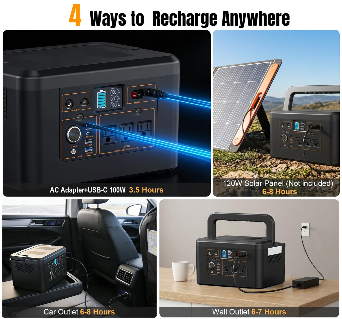 Portable Power Station 650W (1200W Peak), 576Wh Solar Generator, LiFePO4 Battery 3.5 Hour Fast Charging, Solar Generator for Home & Emergency Backup, Hurricane, CPAP (Solar Optional)