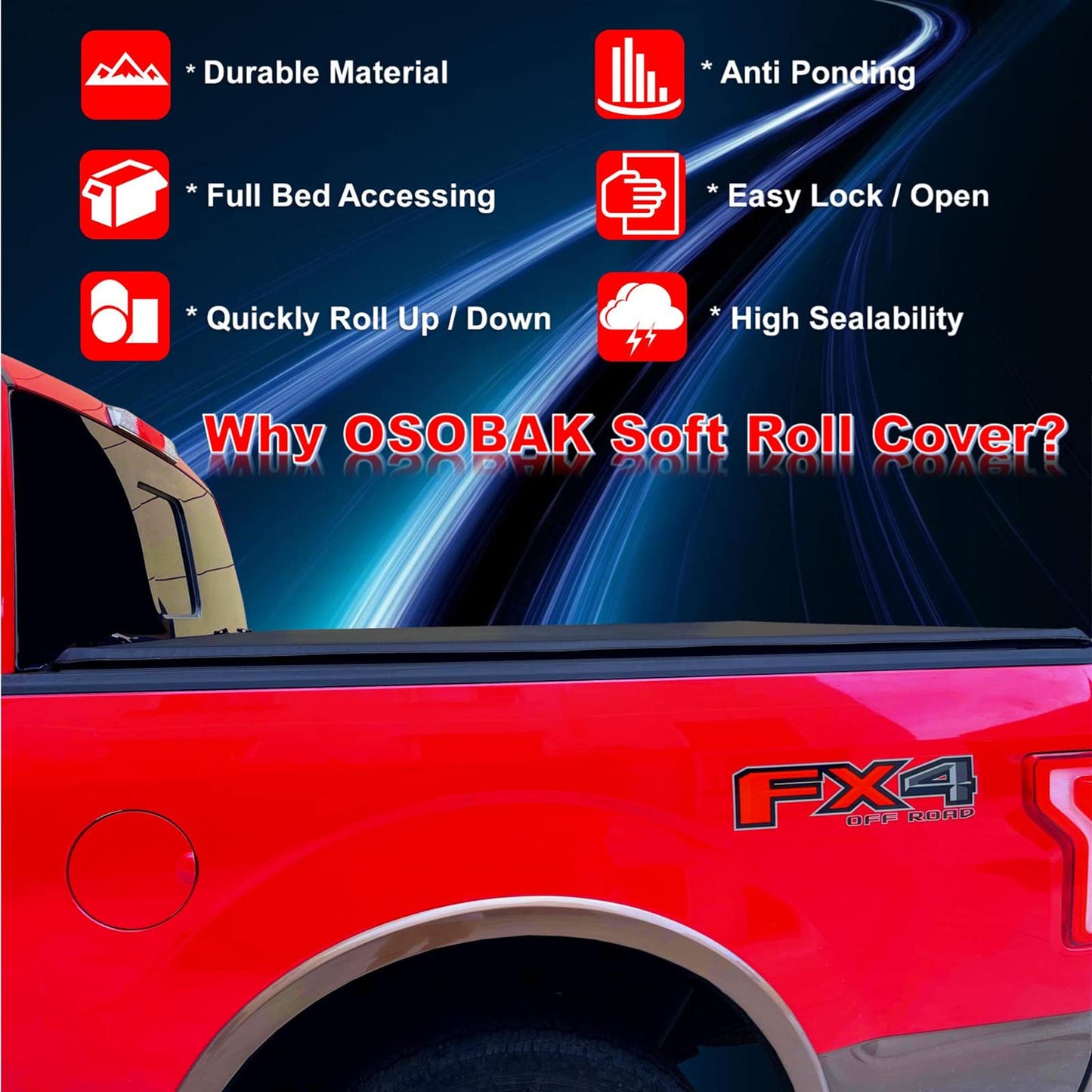 OSOBAK 5.5ft Soft Roll Up Truck Pickup Tonneau Cover for 2007-2021 Toyota Tundra Short Bed Cover | Compatible for Deck Rail System