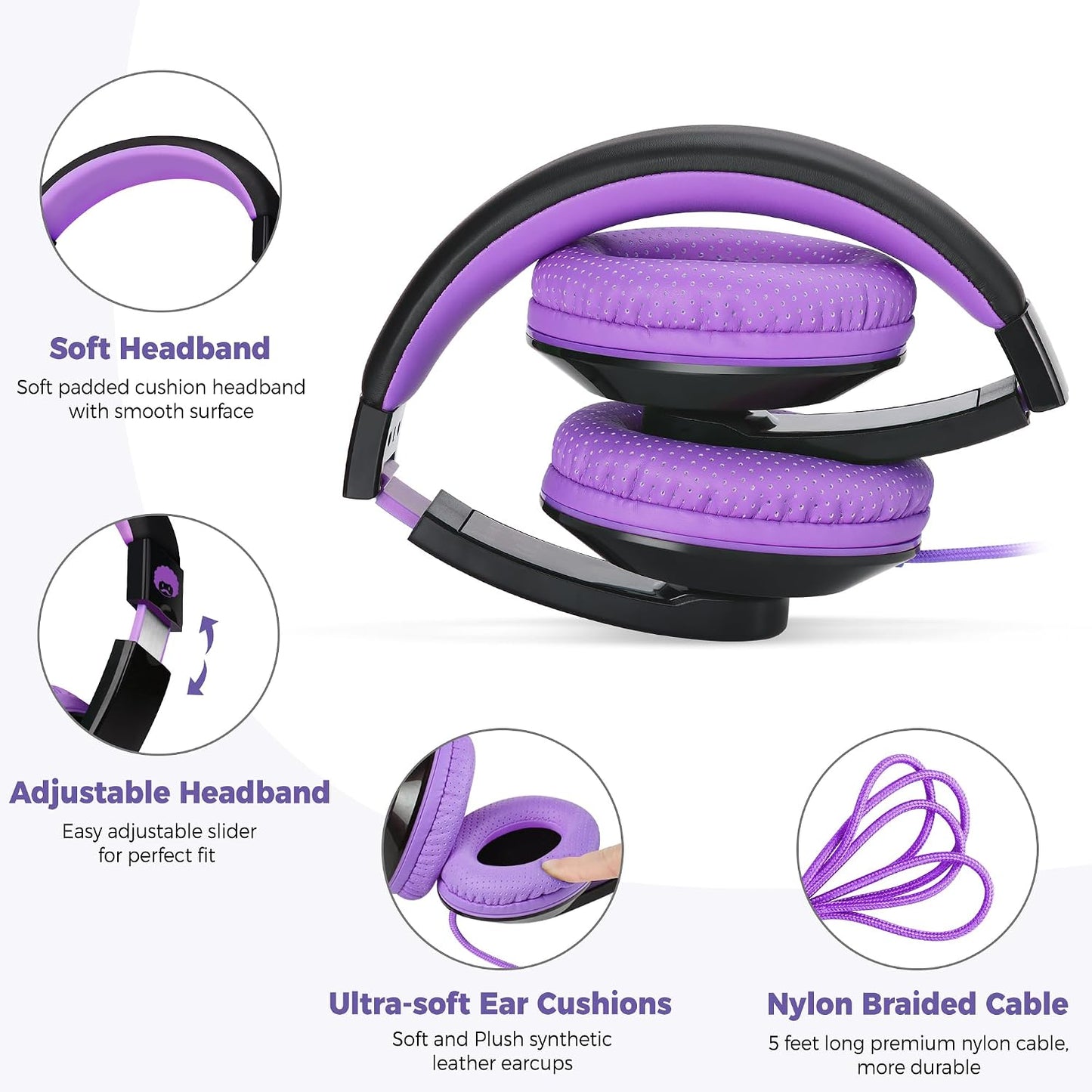 3.5mm 4.9ft rockpapa Comfort Kids Headphones for School, Lightweight Foldable Portable Childs Boys Girls Teens