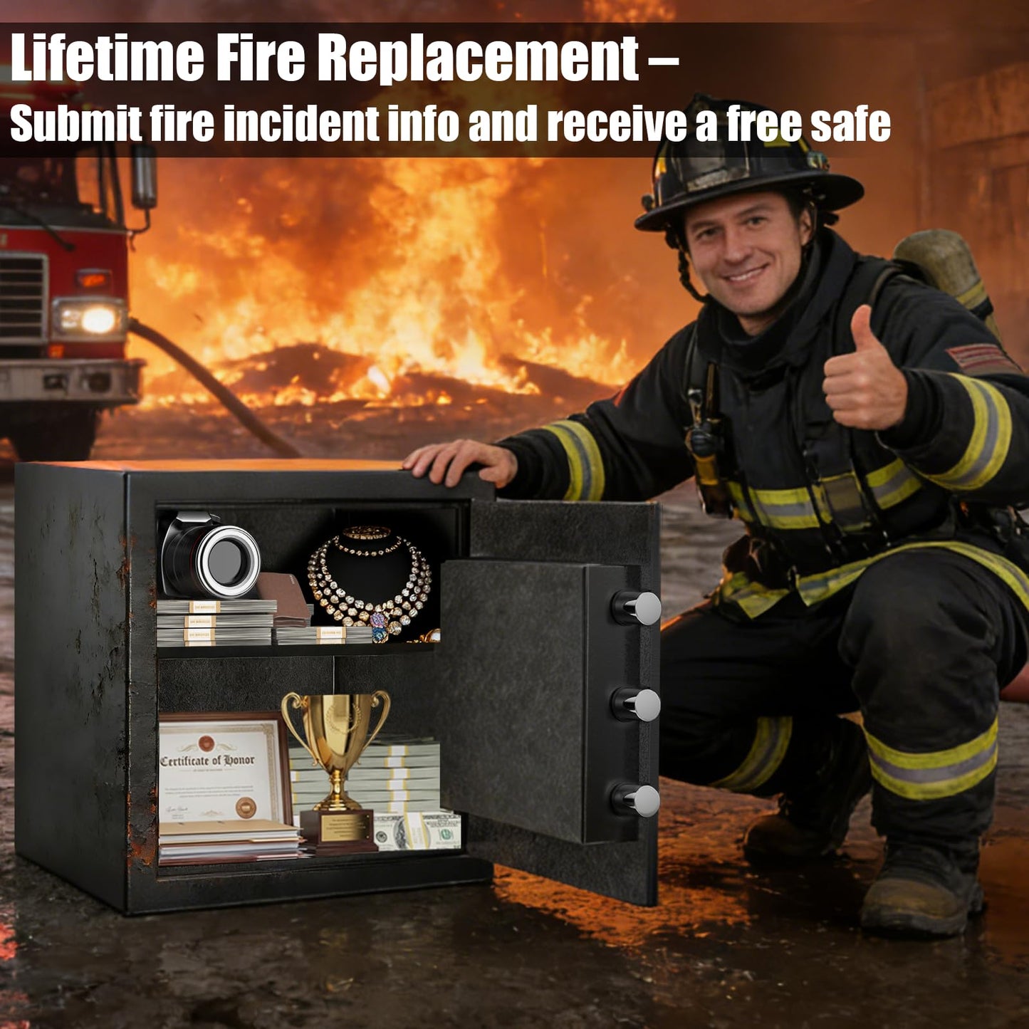 Mitlvge 2.0 Cuft Fireproof Safe Box, 35-Min Fire Resistant Home Safe with Digital Keypad & Spare Keys, Smart Alarm, Silent Mode, Fireproof Waterproof Security Safe with Removable Shelf