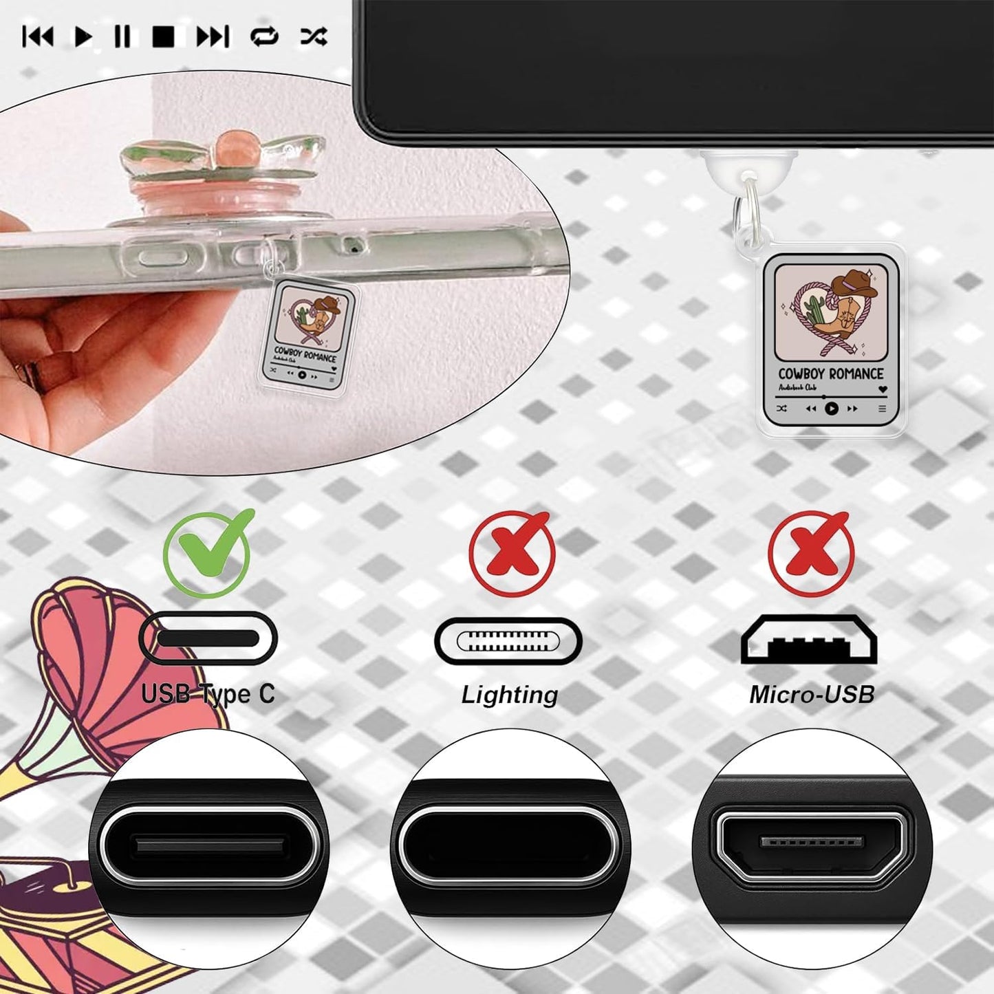 CuddleJunk Dust Plug Charms for Kindle, Book Lover Theme Kindle E-Reader Accessories Charm,Cute Type C/USB C Dust