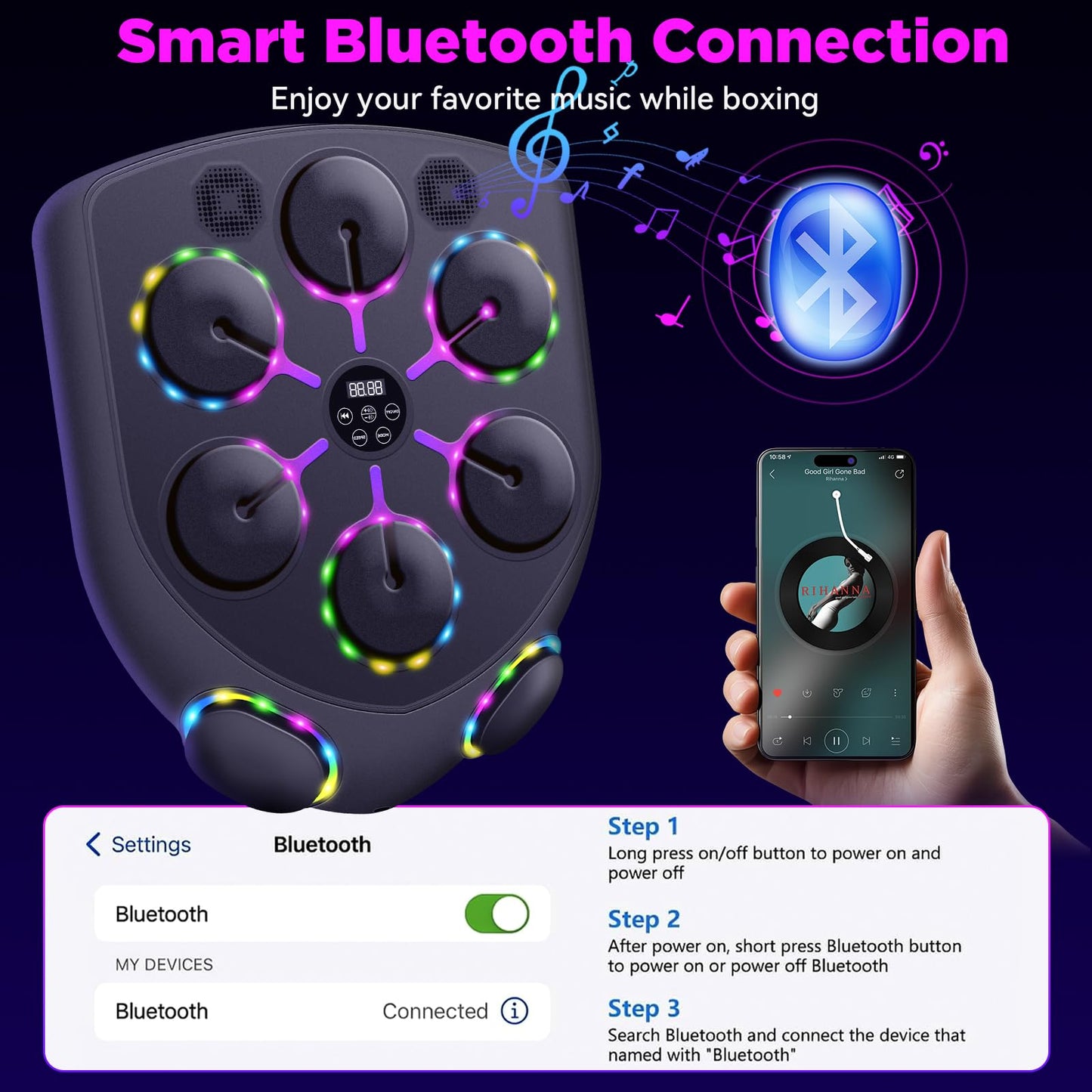 YORWHIN Smart Music Boxing Machine for Adults and Kids, Bluetooth Boxing Equipment with Boxing Gloves, Wall Mounted Electronic Punching Machine for Home Gym Workout Indoor