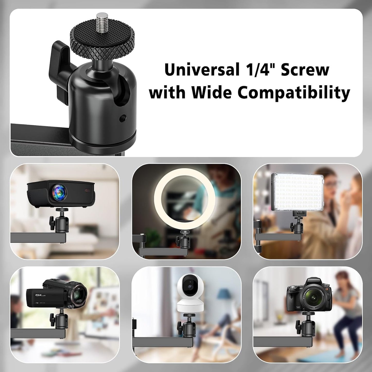 JUBOR 360 1/4" Projector Wall Mount, Rotation Adjustable Projector Webcams Stand with Ball Head, Devices Bracket Holder